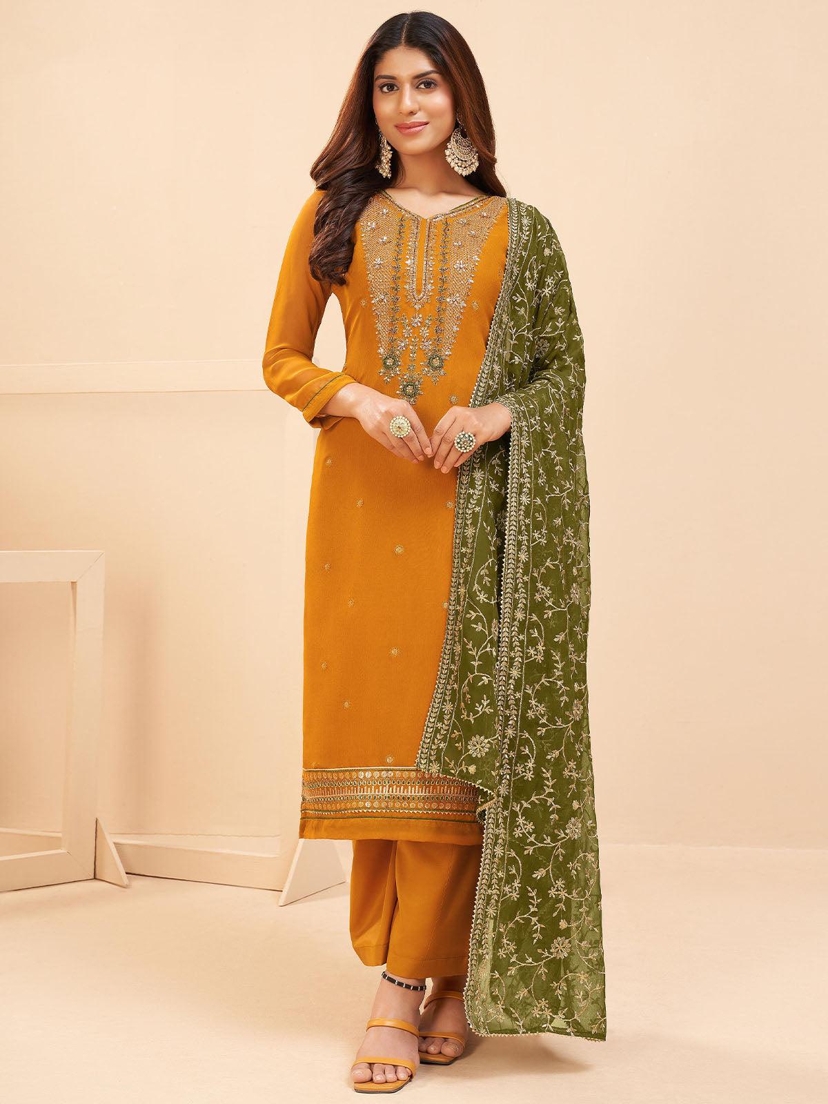 Women's Mustard Festive Salwar Suit Sets - Odette