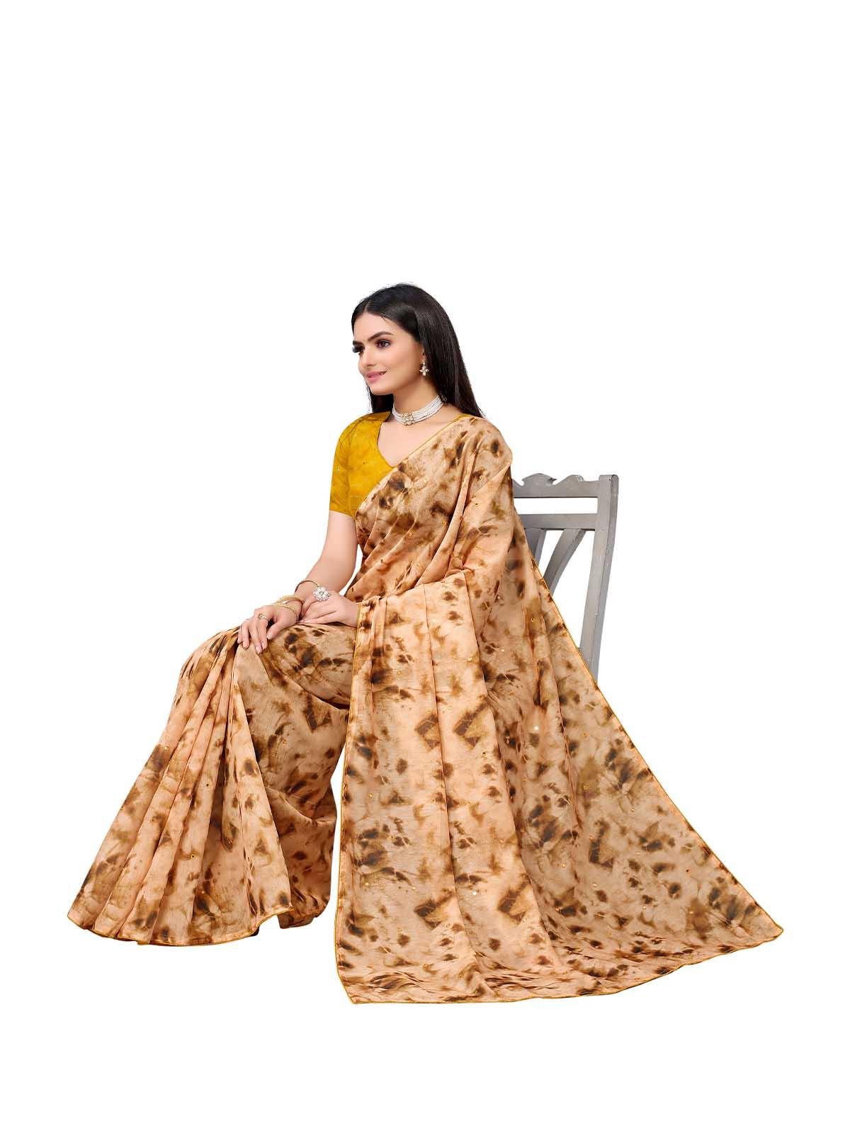 Women's Mustard Pure Cotton Embroidered Saree With Blouse - Odette