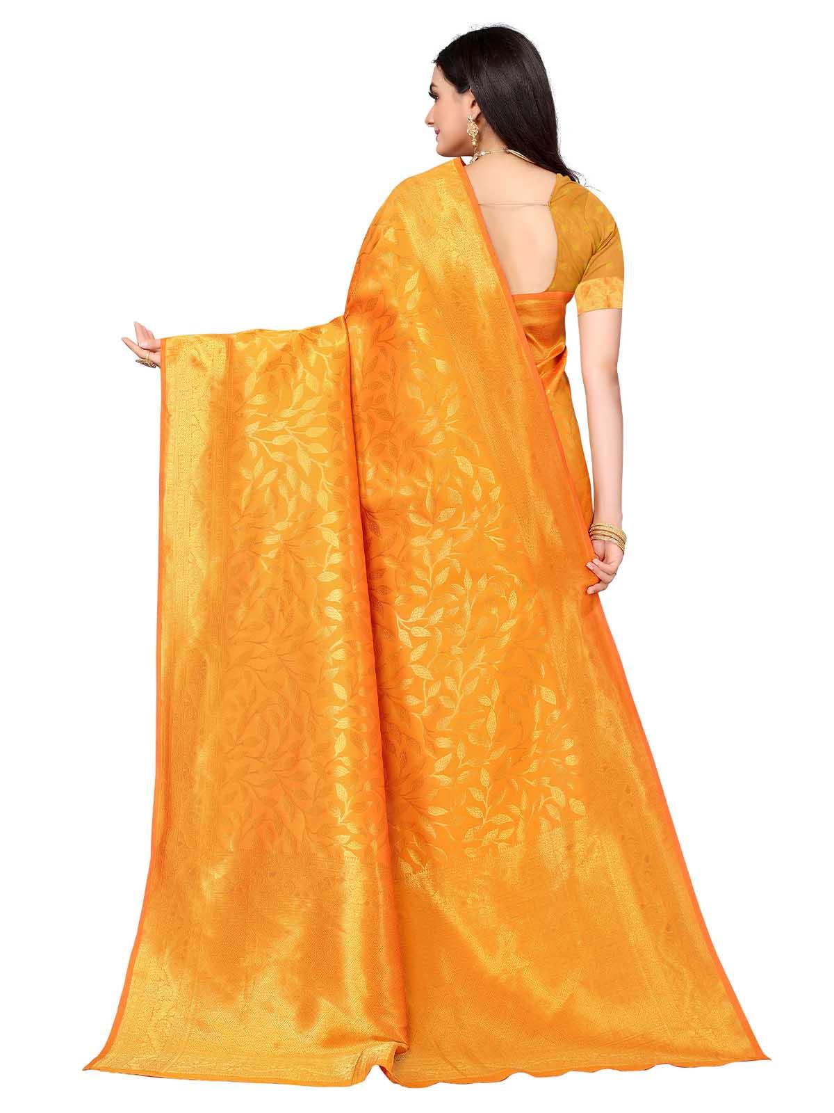 Women's Mustard Silk Blend Woven Saree With Blouse - Odette