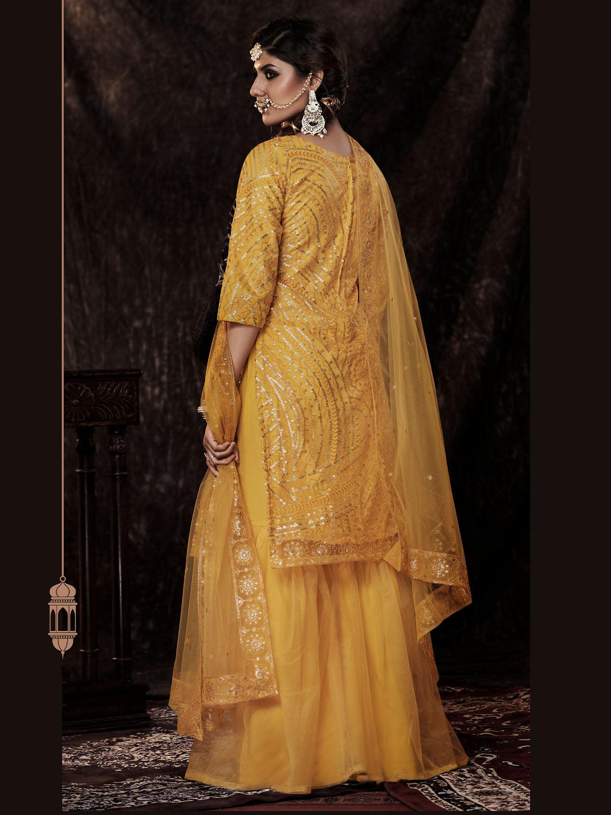 Women's Mustard Stylish Mustard Sharara Suit Set - Odette