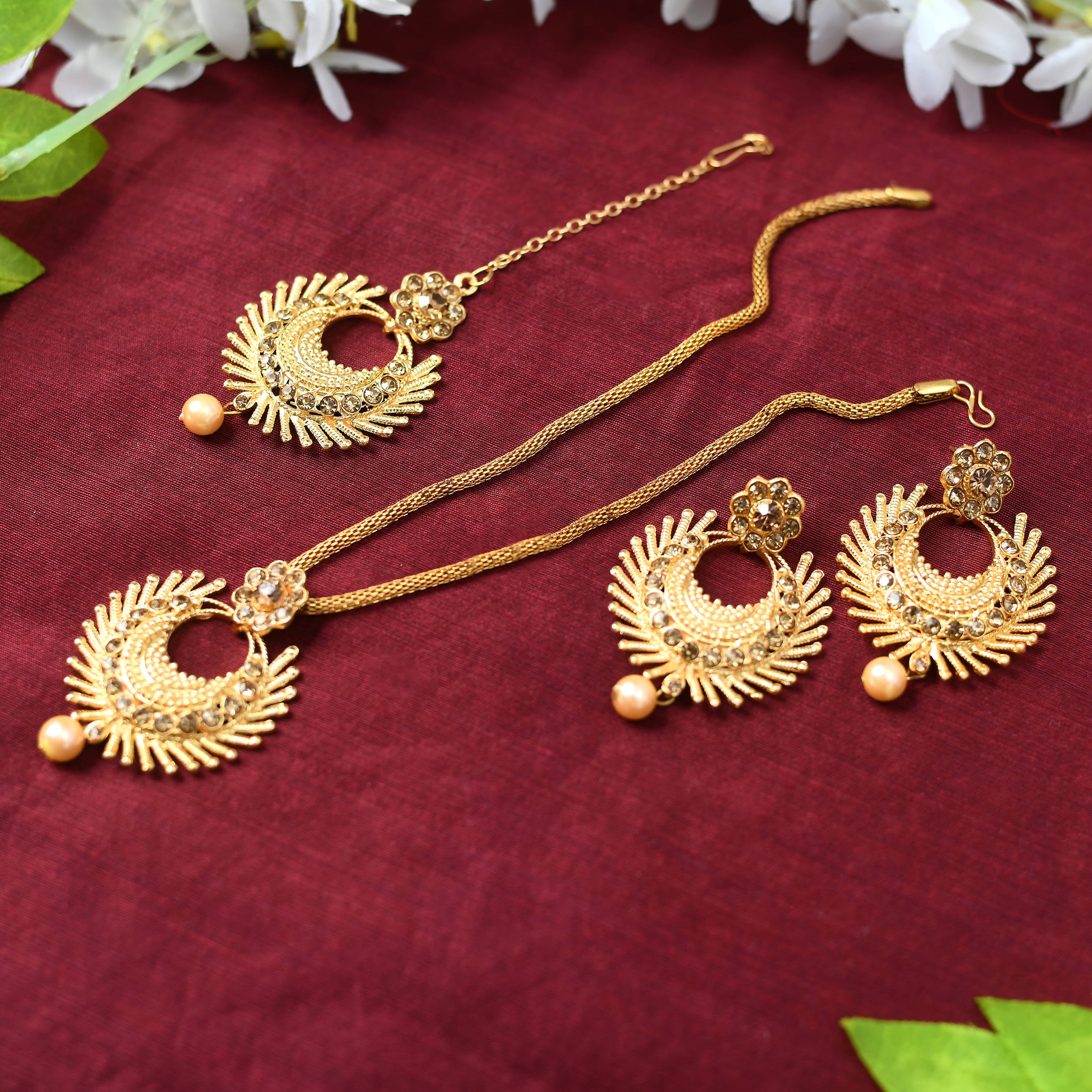 Kamal Johar Gold-Plated Necklace with Earrings & Tikka Mangalsutra Jkms_074