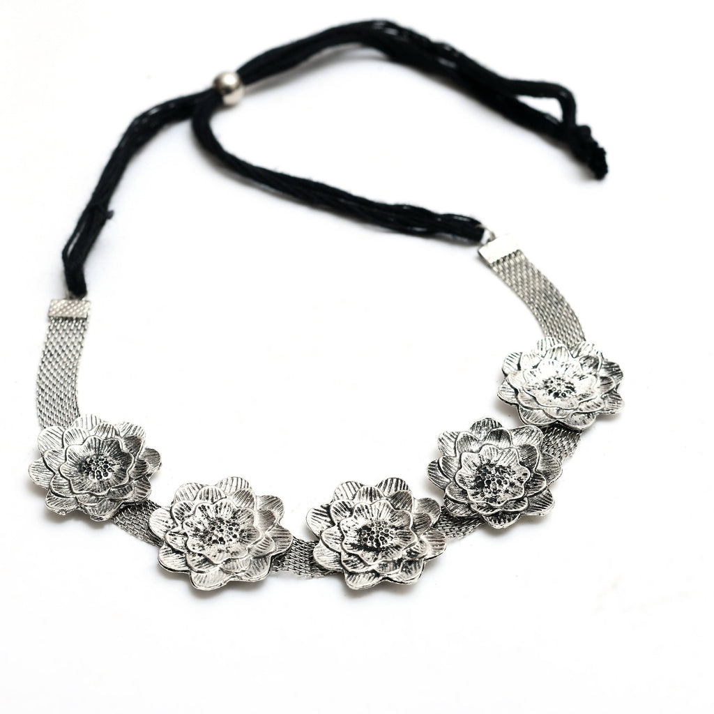 Johar Kamal German Silver Oxidised Choker Set Rose D