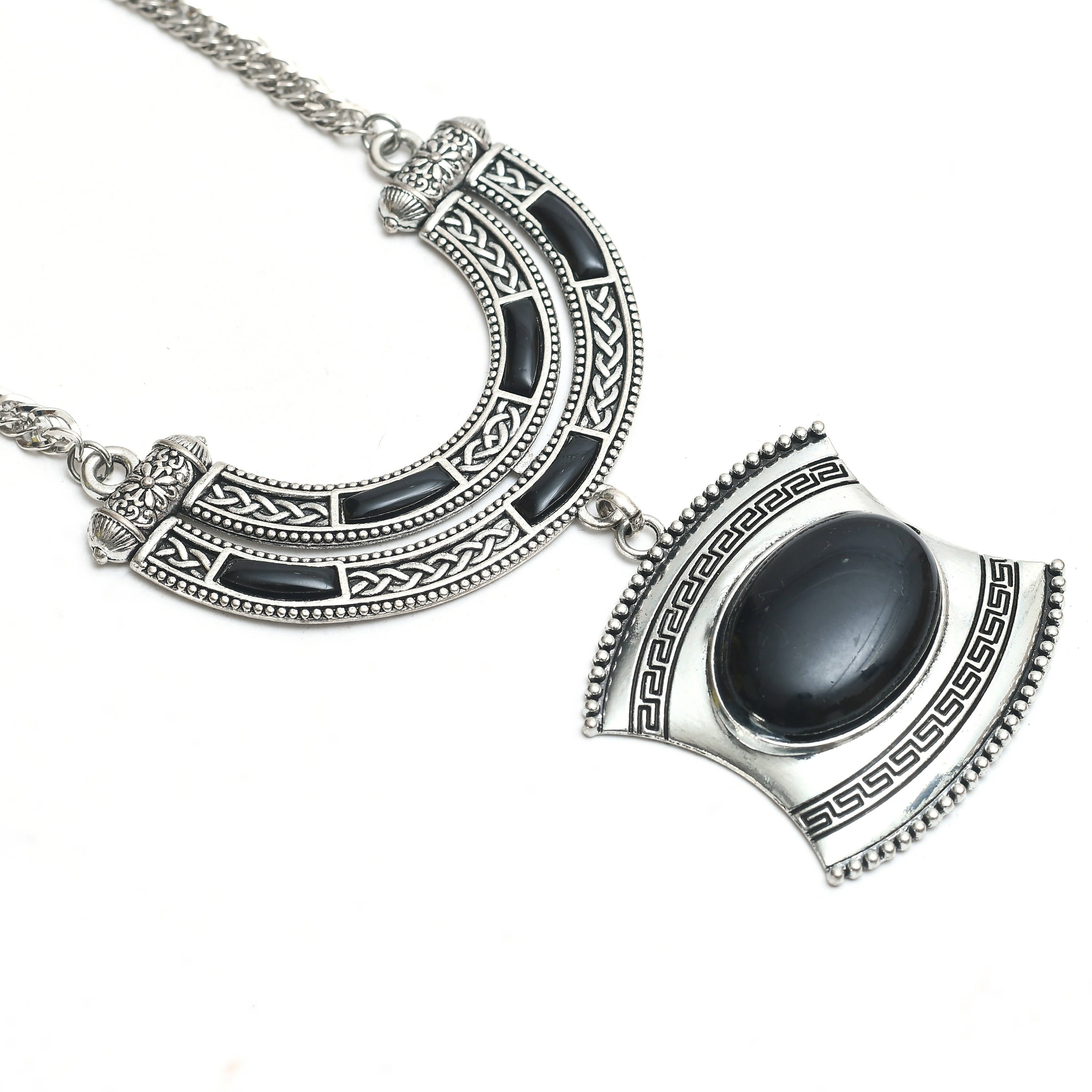 Johar Kamal Silver-Plated Black Nacklace with Earrings Jkms_019