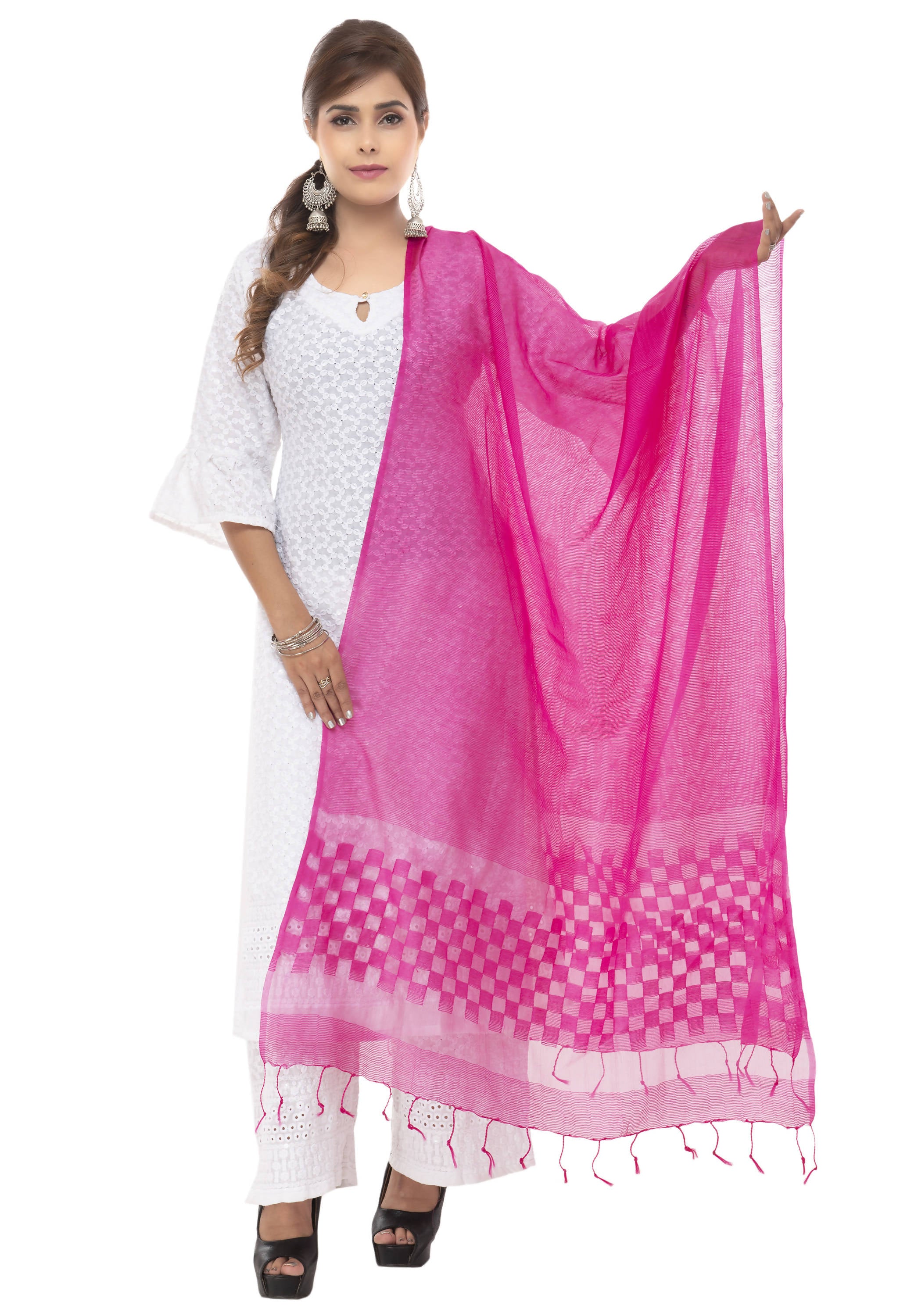 Women's Buta Cut Design Pink Colour Dupatta Mfd0041 - Moeza