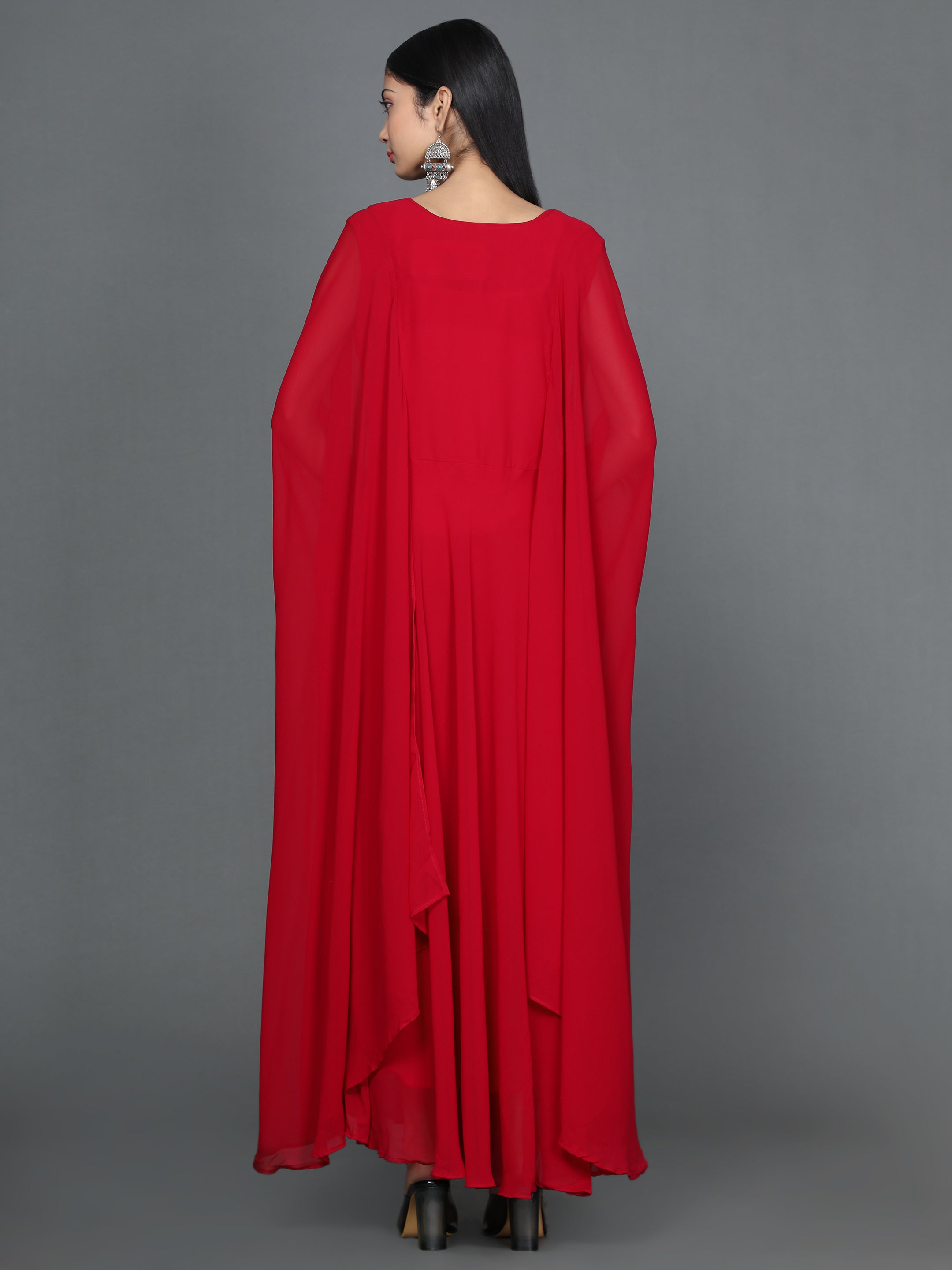 Women's Red Straight Georgette Gown - Noz2Toz