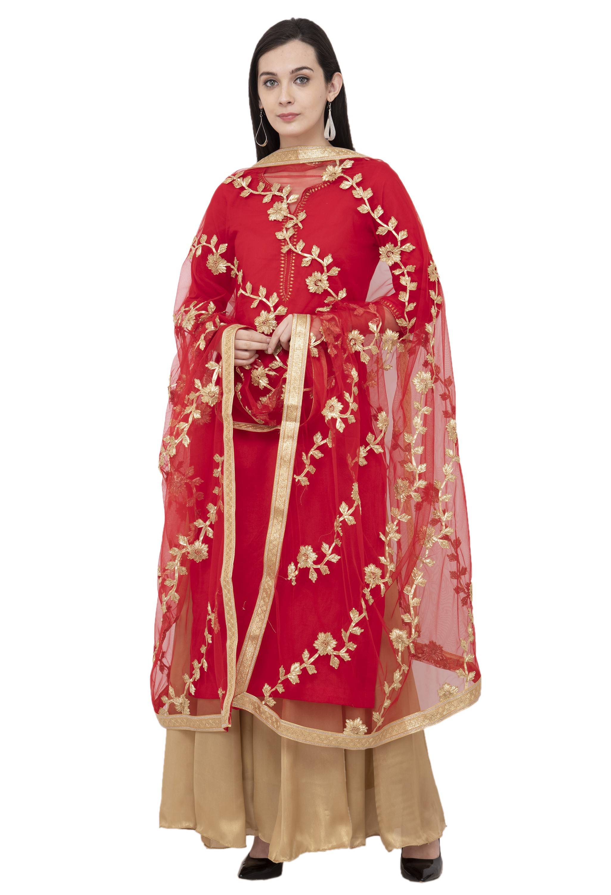 A R Silk Net Gota Emb. Fancy Dupatta Color Red Dupatta or Chunni