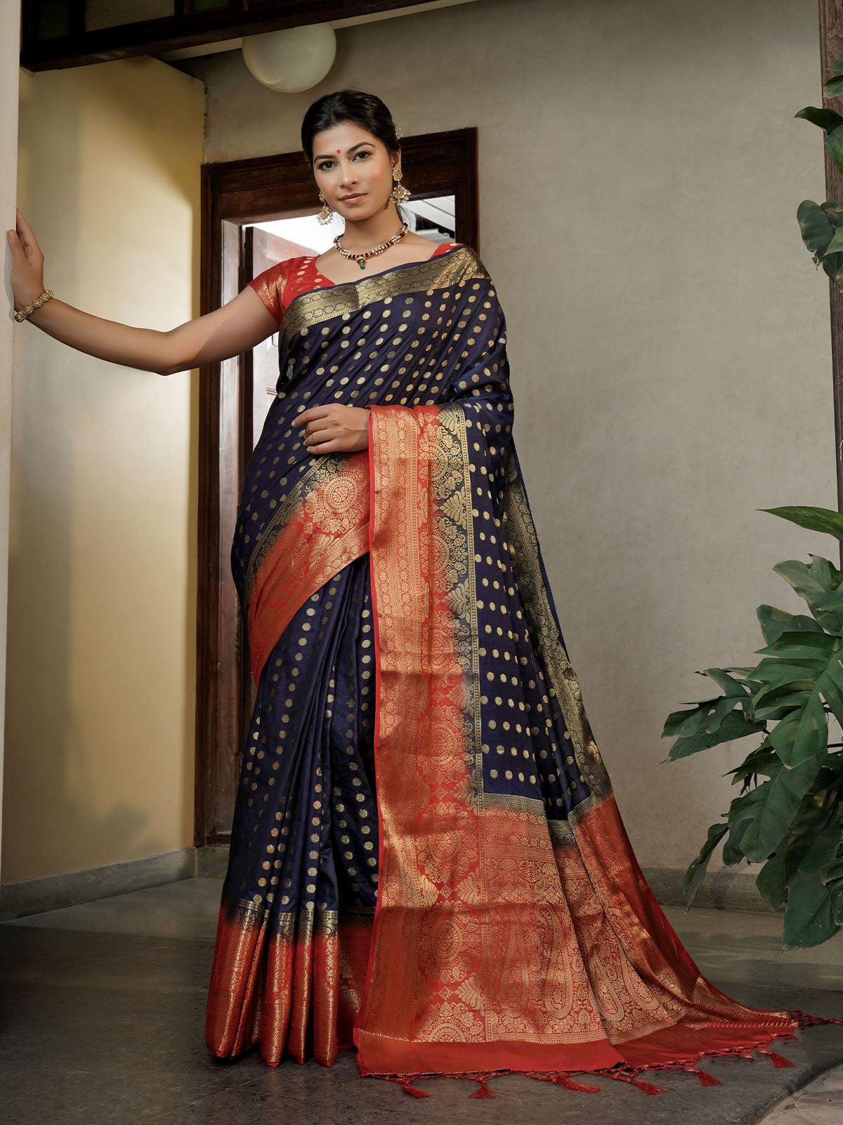 Women's Nevy Blue Color Traditional Wear Silk Saree - Odette