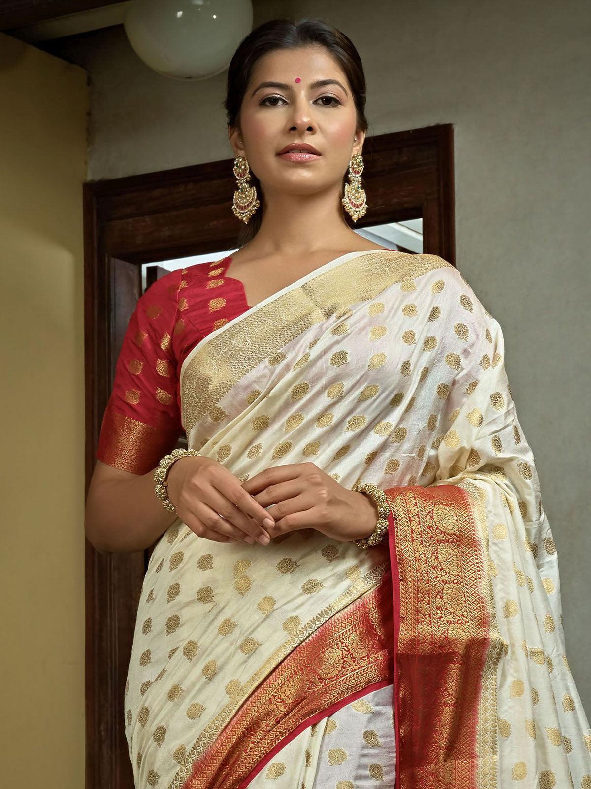 Women's Off White Color Traditional Wear Silk Saree - Odette