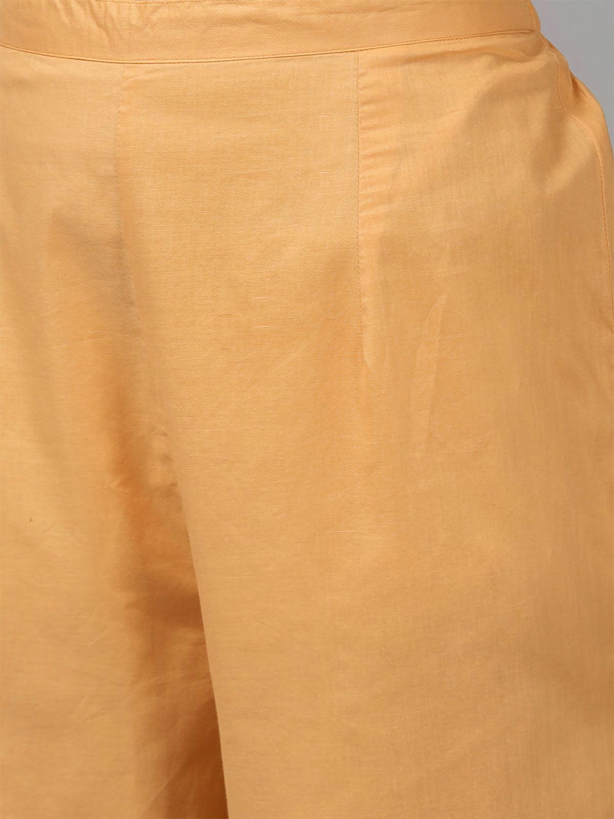 Women's Orange Embroidered Straight Kurta Trouser With Dupatta Set - Odette