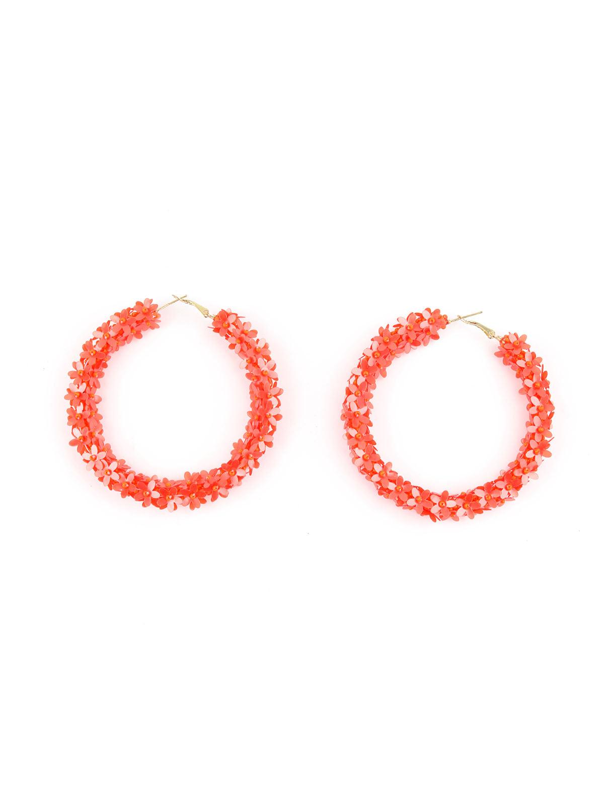 Women's Orange Floral Hoop Earrings - Odette