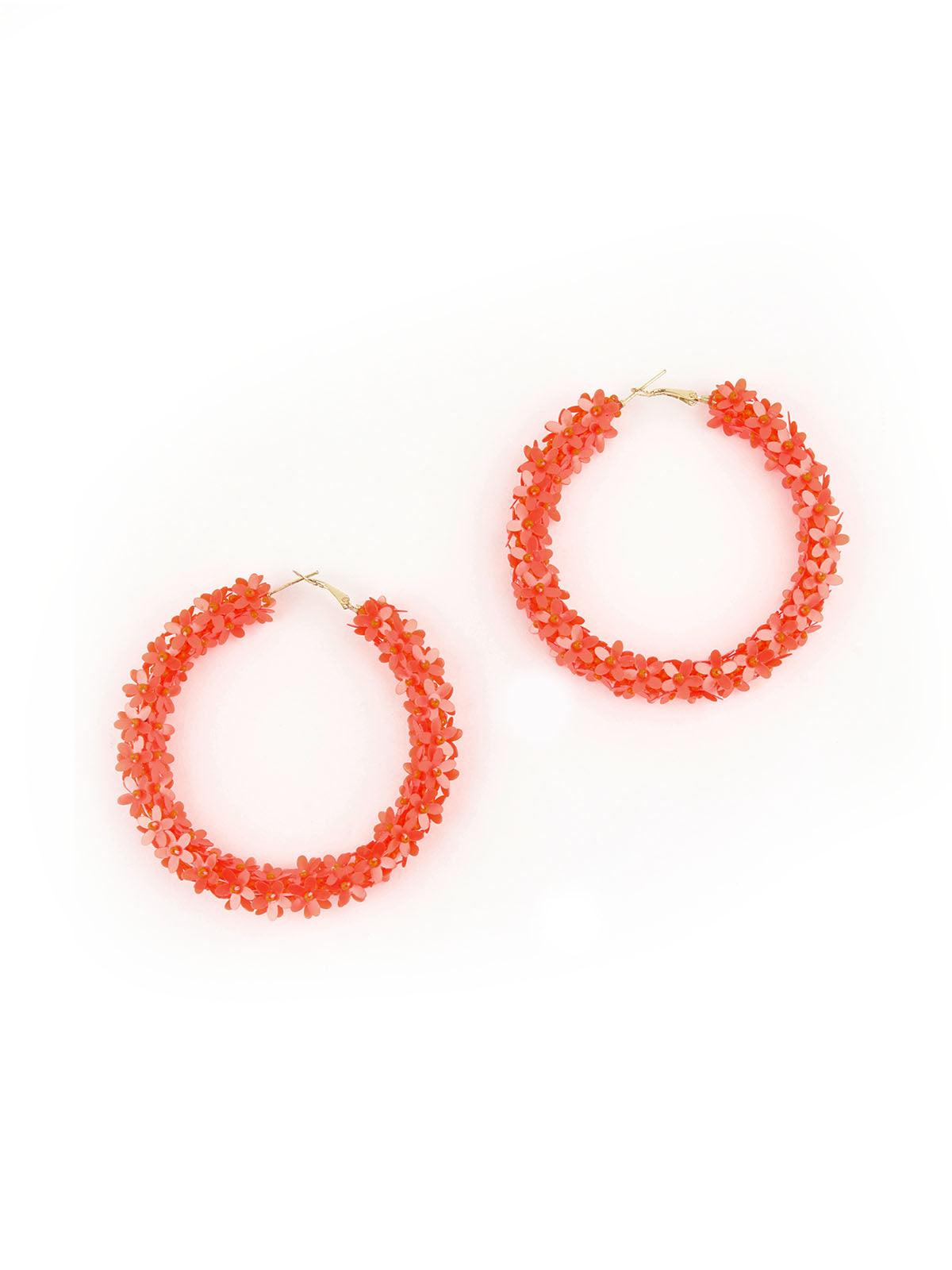 Women's Orange Floral Hoop Earrings - Odette