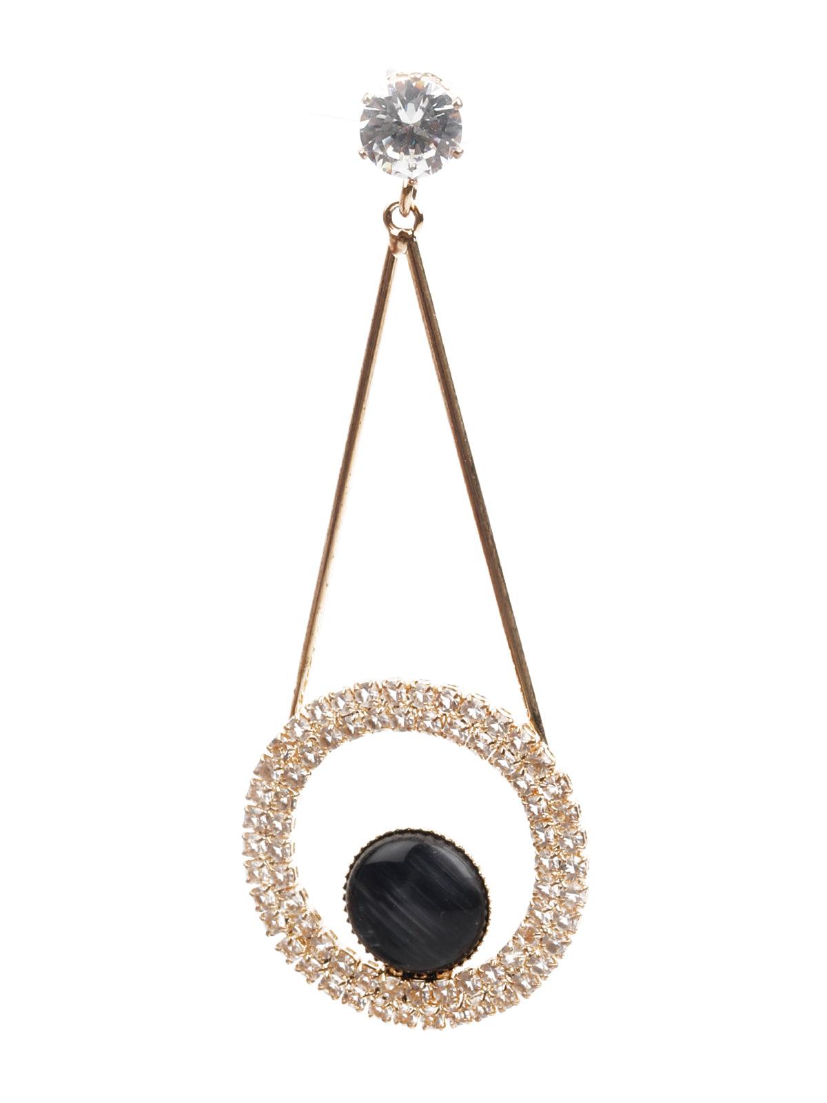 Women's Ornate Black And Gold Dangle Earrings - Odette