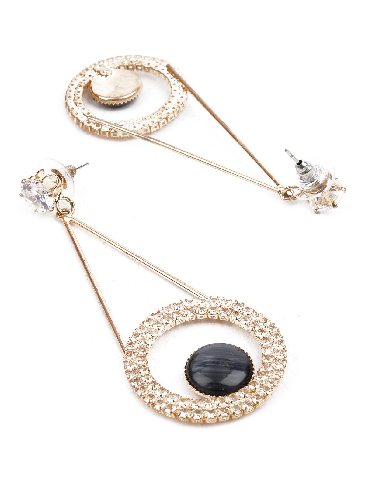Women's Ornate Black And Gold Dangle Earrings - Odette