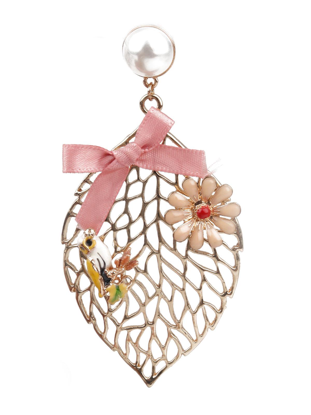 Women's Ornate Pink And Gold Dangler Earrings - Odette