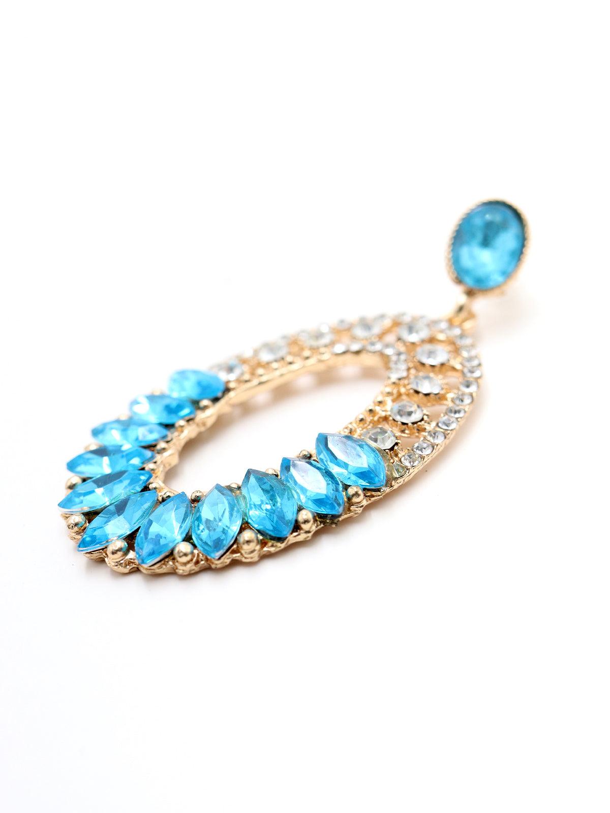 Women's Oval Shape Clear & Sea Blue Dangle Earrings - Odette
