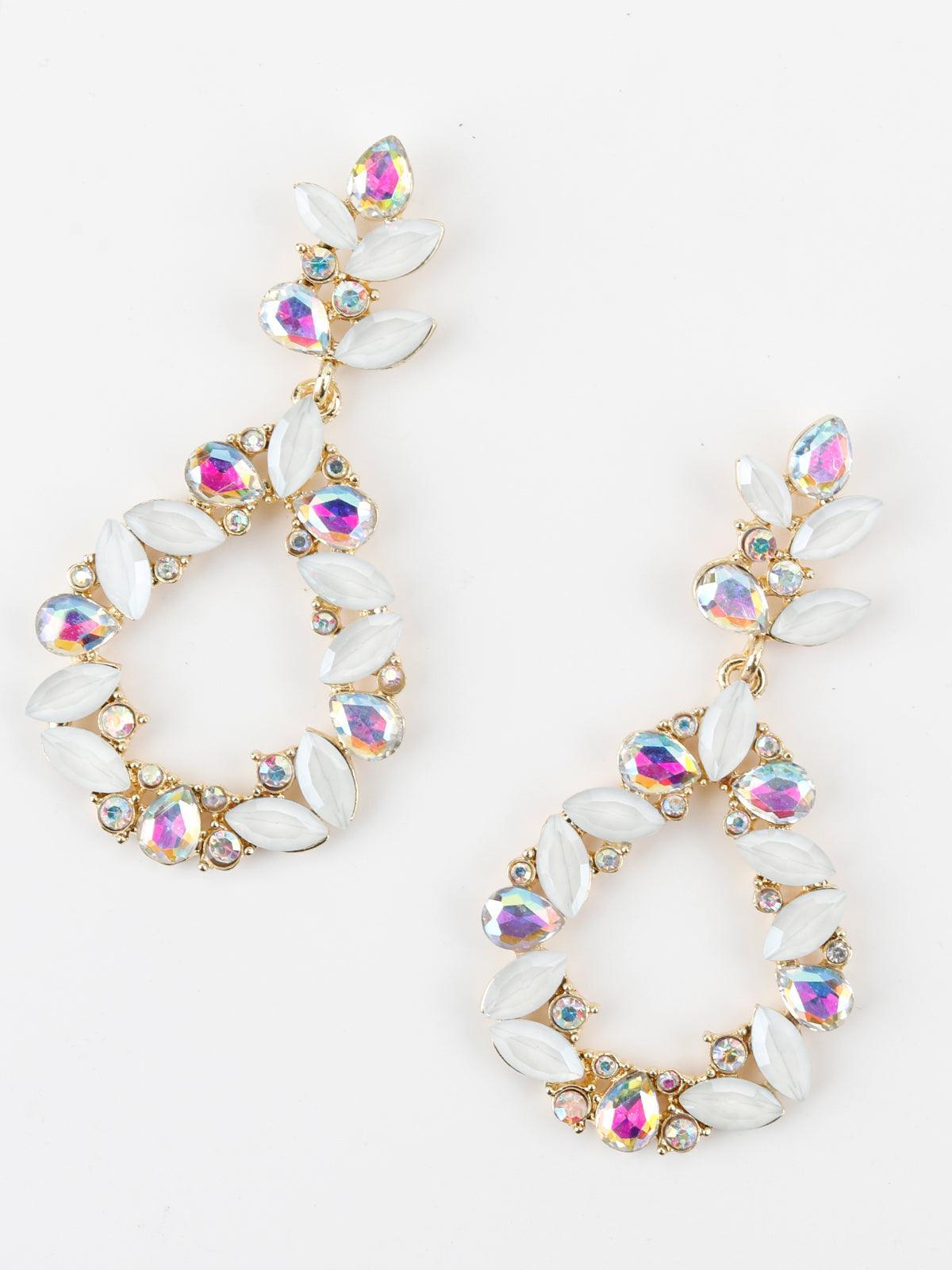 Women's Oval Shape Glittery White Dangle Earrings - Odette