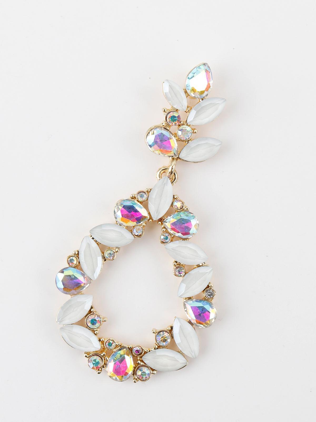 Women's Oval Shape Glittery White Dangle Earrings - Odette