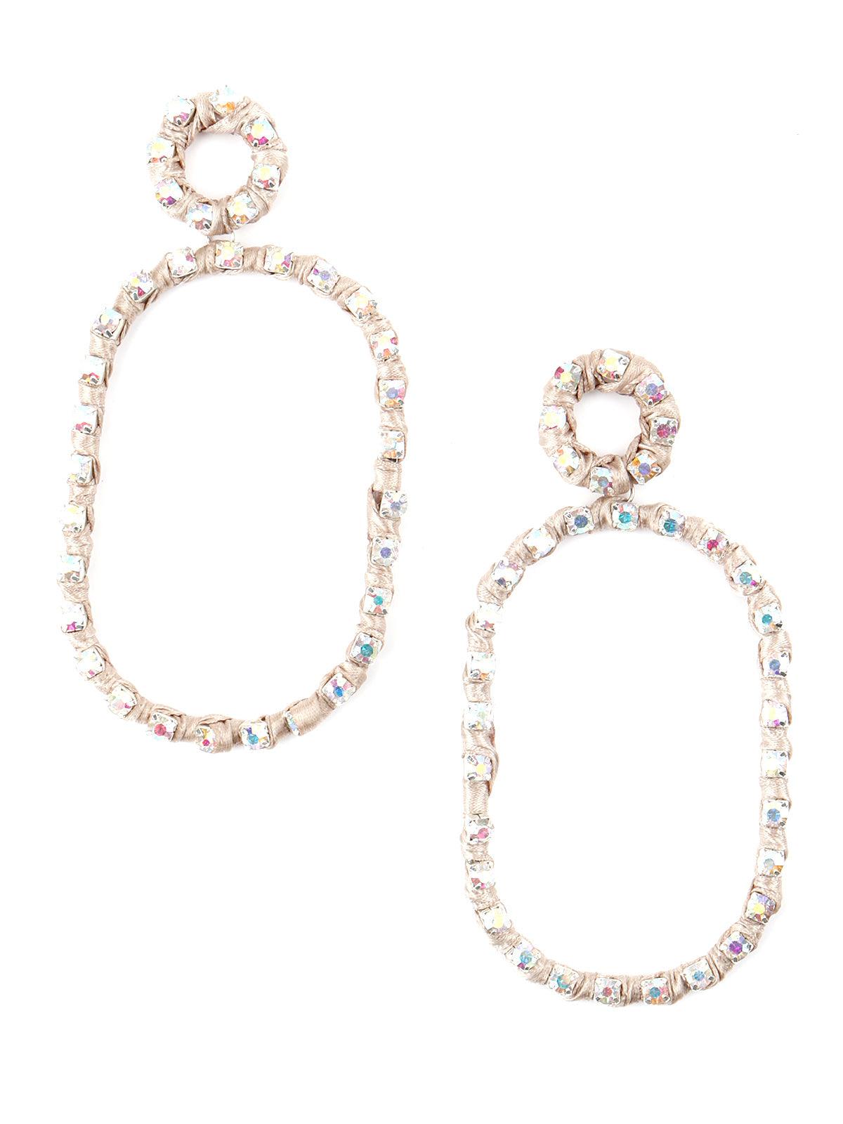 Women's Oval Shape Reflective Silver Dangle Earrings - Odette