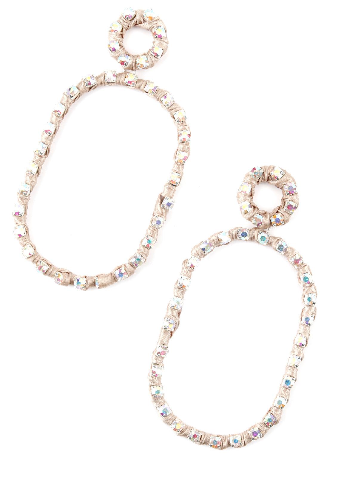 Women's Oval Shape Reflective Silver Dangle Earrings - Odette