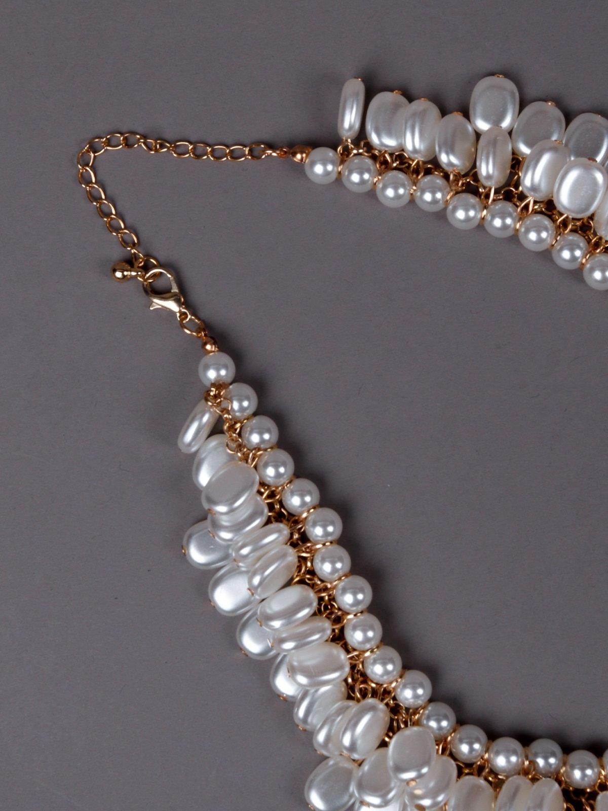 Women's Overflowing Glossy White Beaded Necklace. - Odette