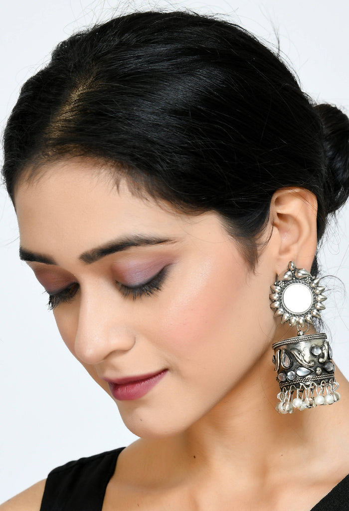 Women Silver Oxydised Jhumkas by Kamal Jo