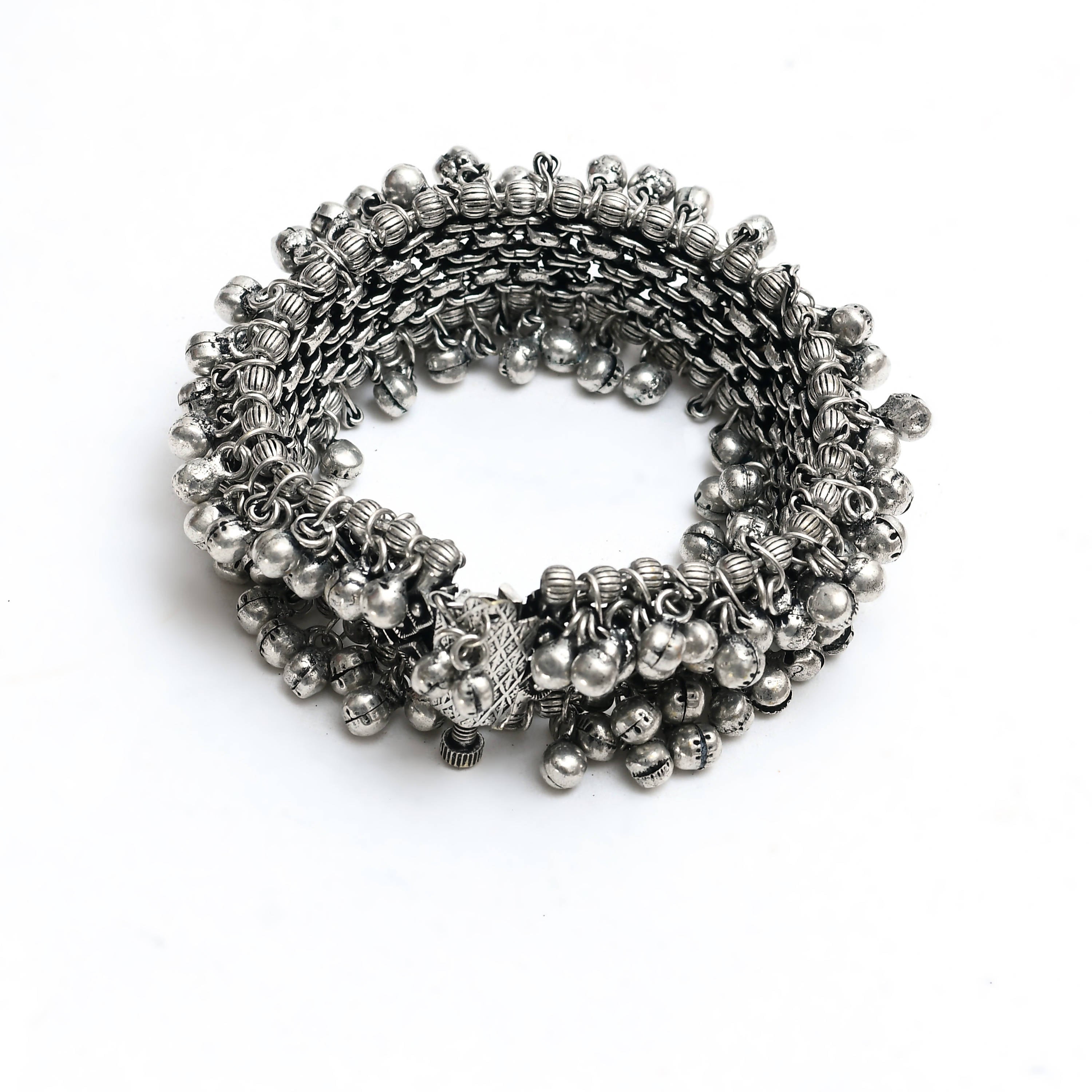 Johar Kamal Oxidised Silver-Plated Bracelet With Ghungroo Jkbracelet_018