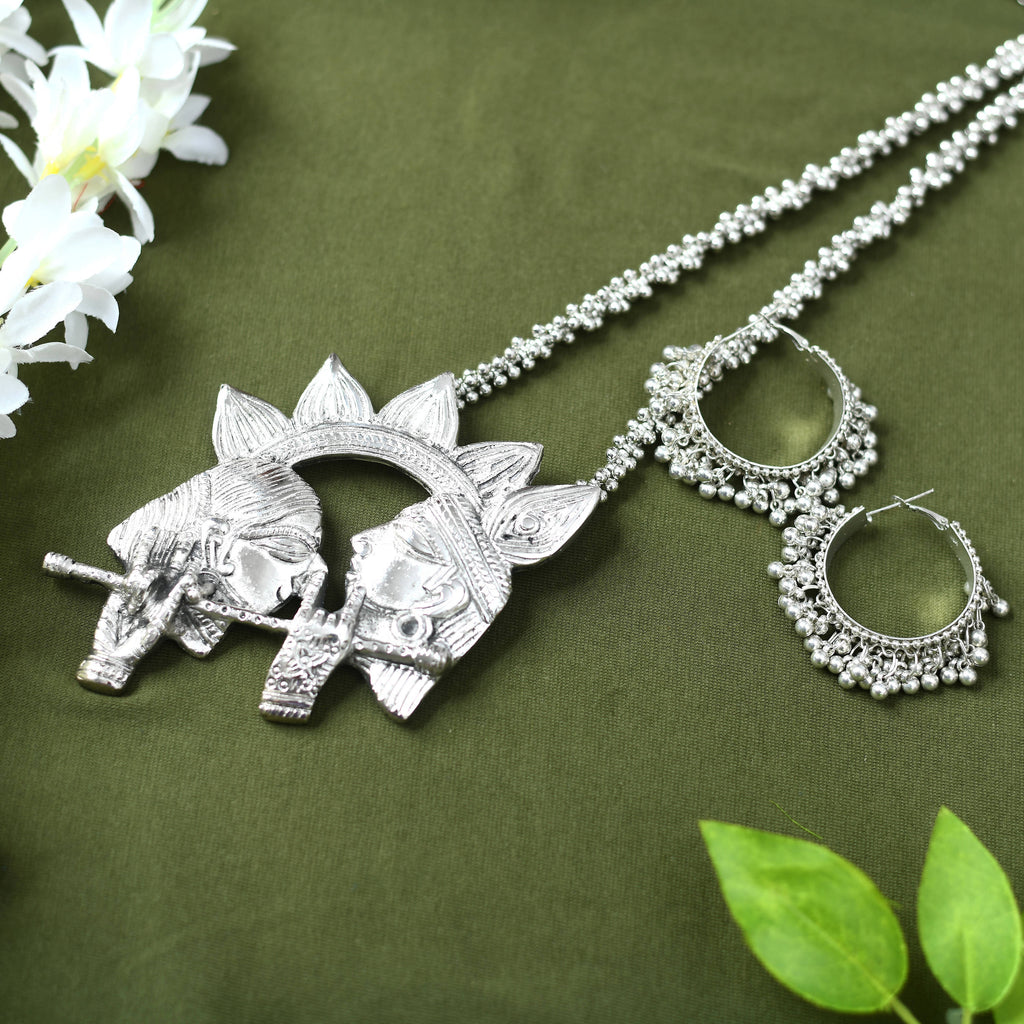 Kamal Johar German Silver Radha-Kishan Necklace with Ear