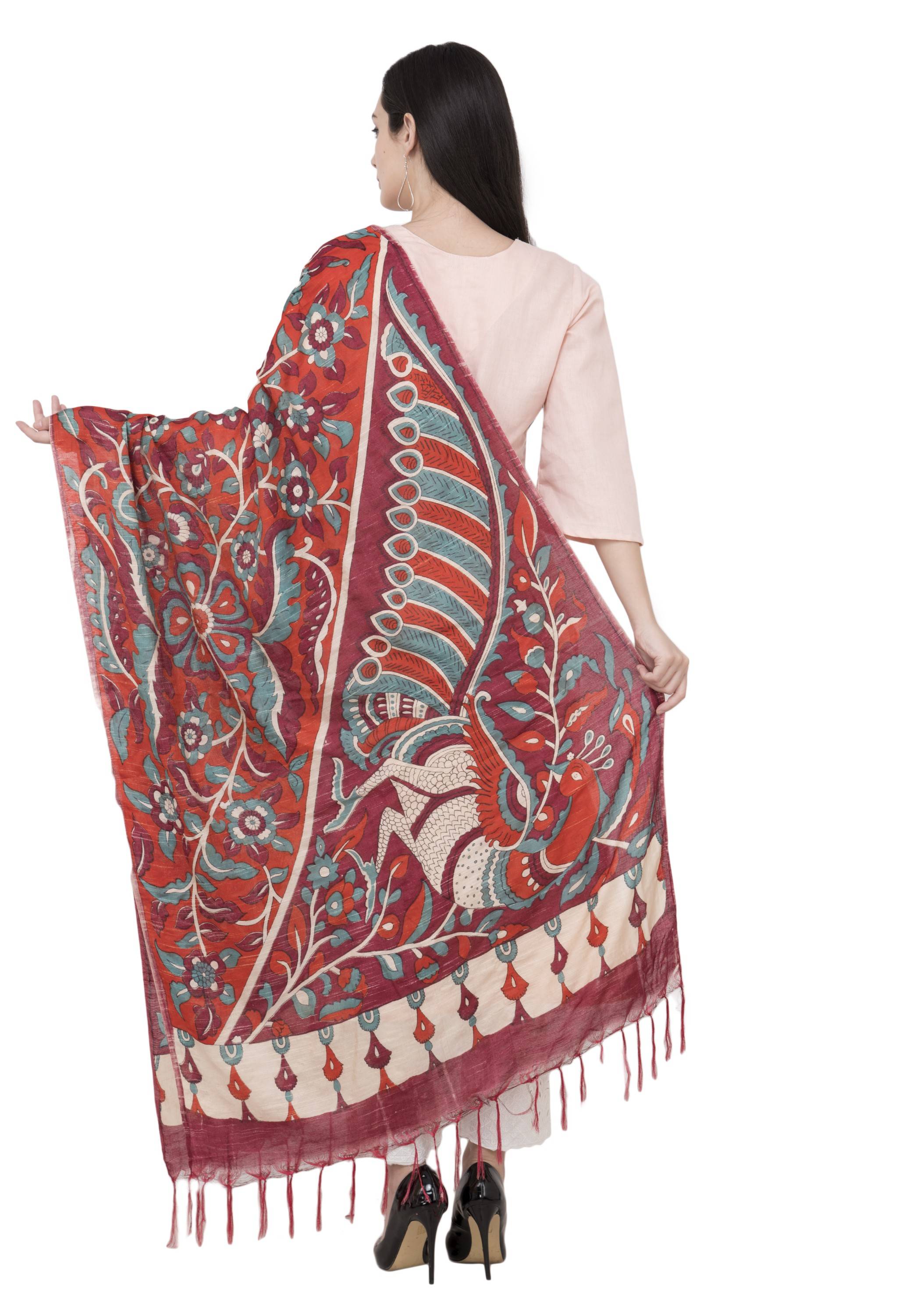 A R Silk Modal Kalamkari Print Fancy Dupatta Color Mehroon Dupatta or Chunni