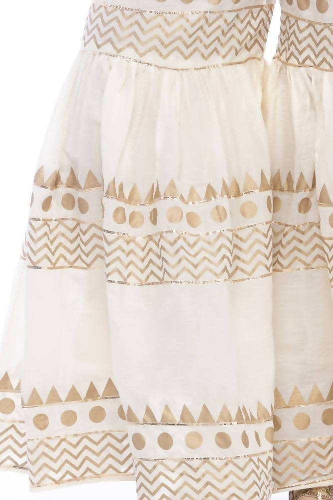 Women's Cotton Off White Gold Print With Gota Sharara Mfp019 - Moeza