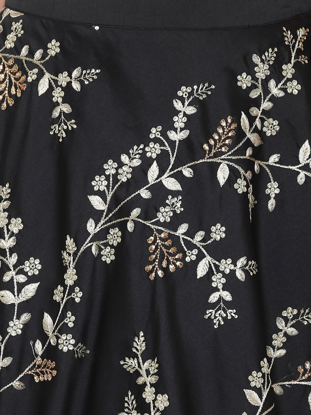 Women's Black Taffeta Silk Embellished Flared Lehenga Choli - Juniper