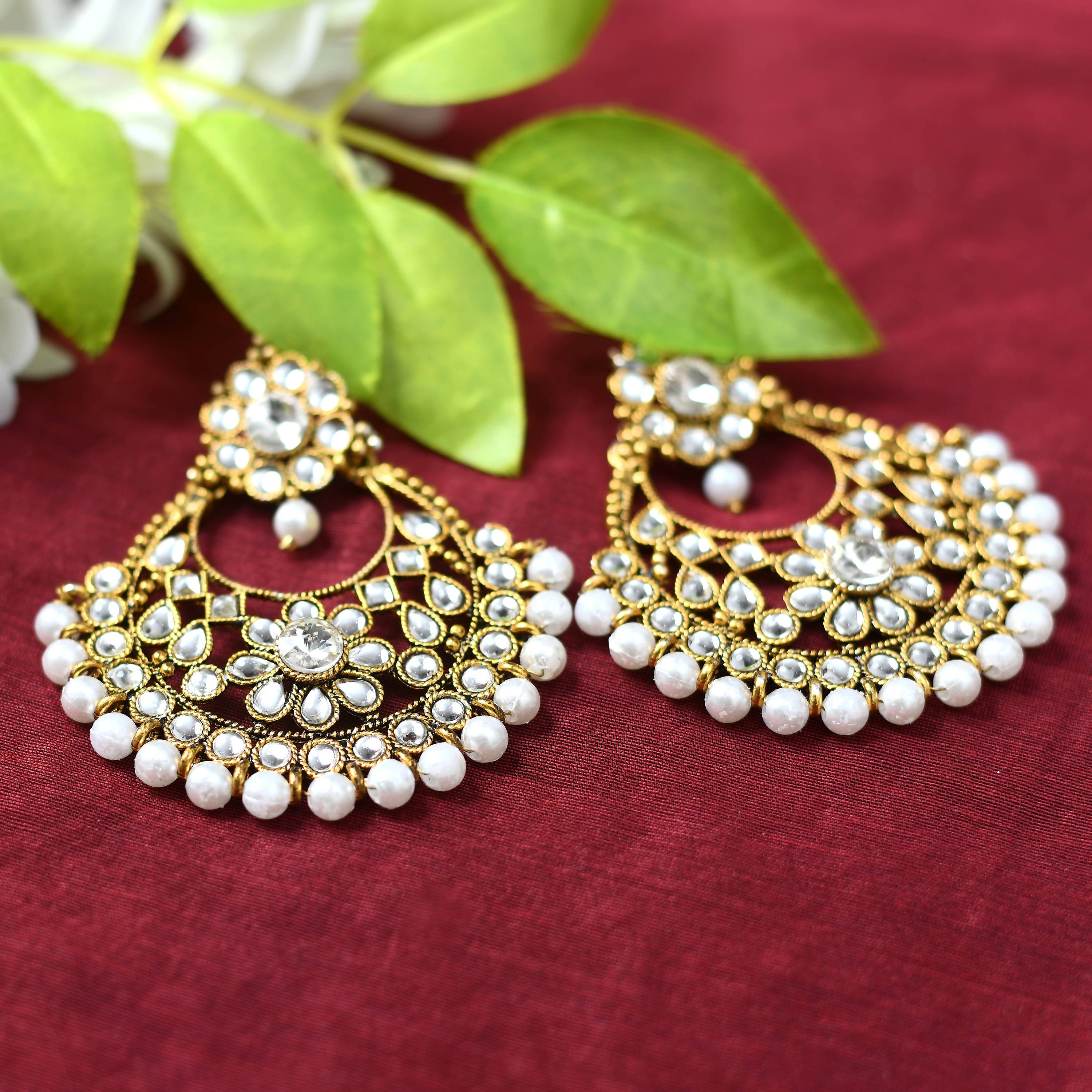 Johar Kamal Gold-Plated Kundan & Pearls Earrings Jker_067