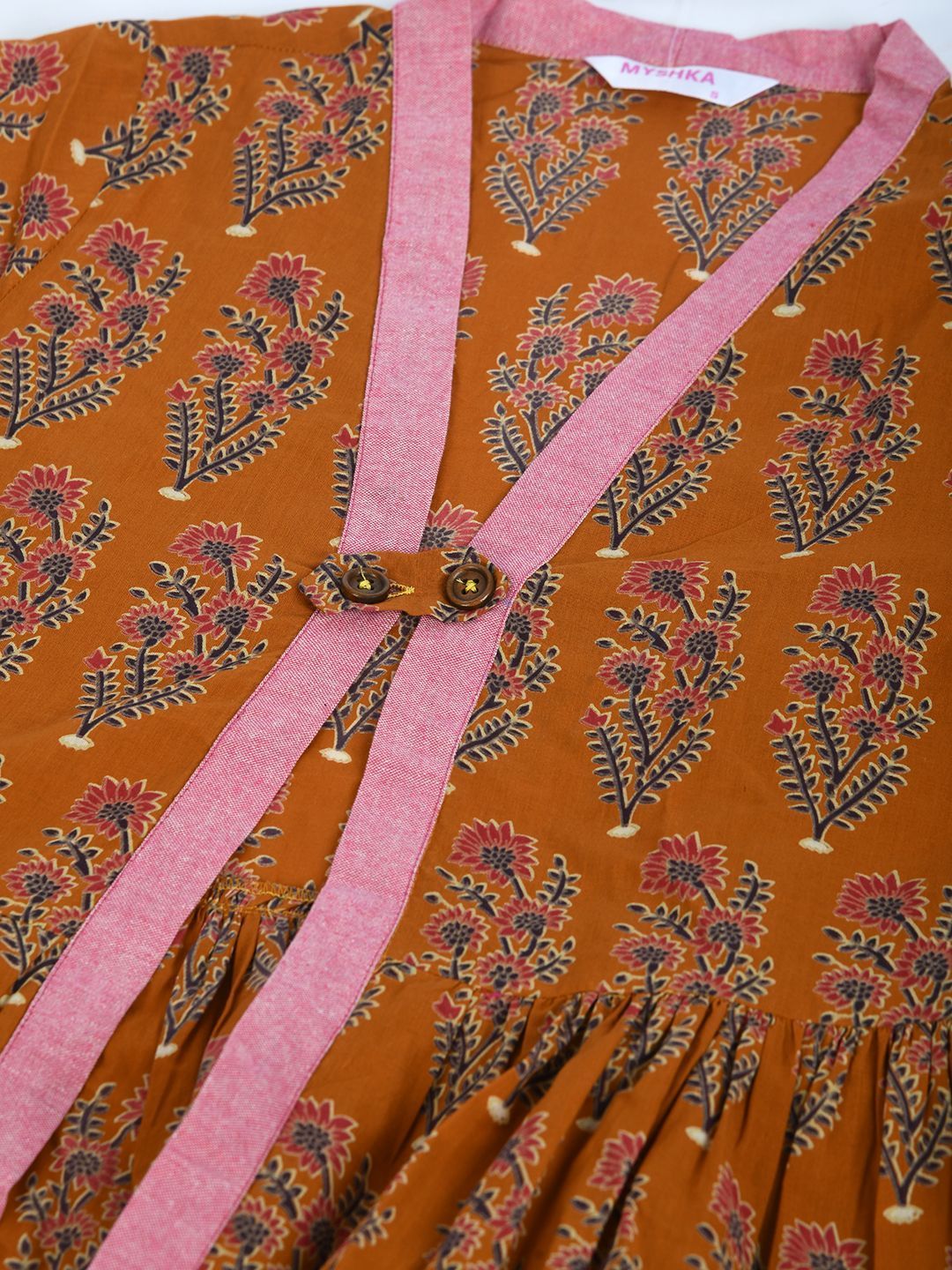 Women's Brown Cotton Printed Full Sleeve V Neck Casual Shrug - Myshka