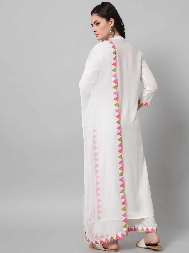 Women's Pink Triangle And Flower Printed Kurta Palazzo Set