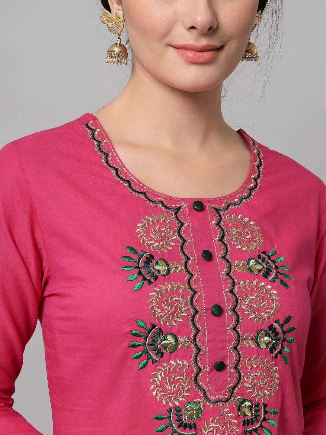 Women's Pink Embroidered Kurta Trouser Set With Dupatta - Noz2Toz