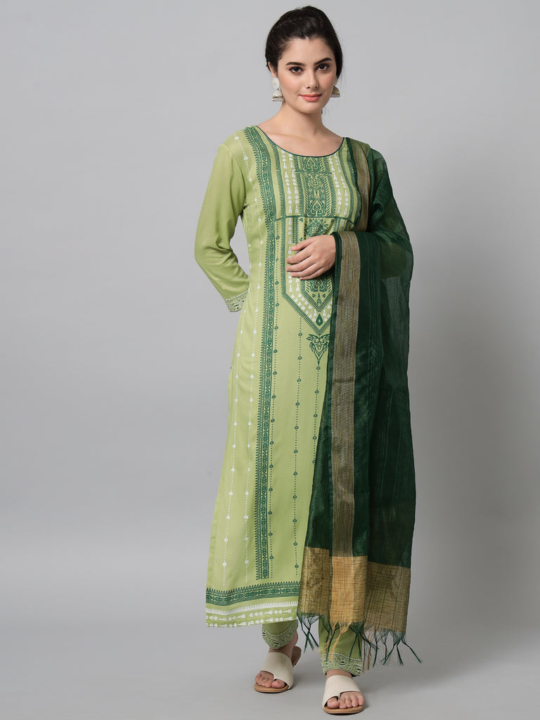Women's Light Green Printed Kurta And Trouser Set