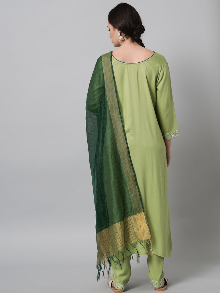 Women's Light Green Printed Kurta And Trouser Set