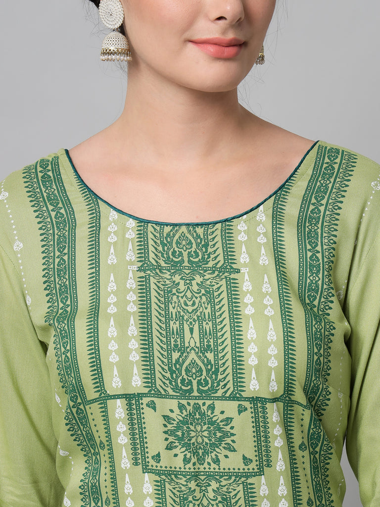 Women's Light Green Printed Kurta And Trouser Set