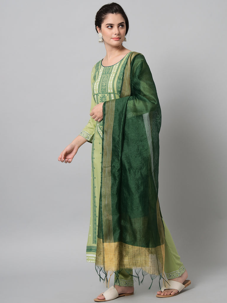 Women's Light Green Printed Kurta And Trouser Set