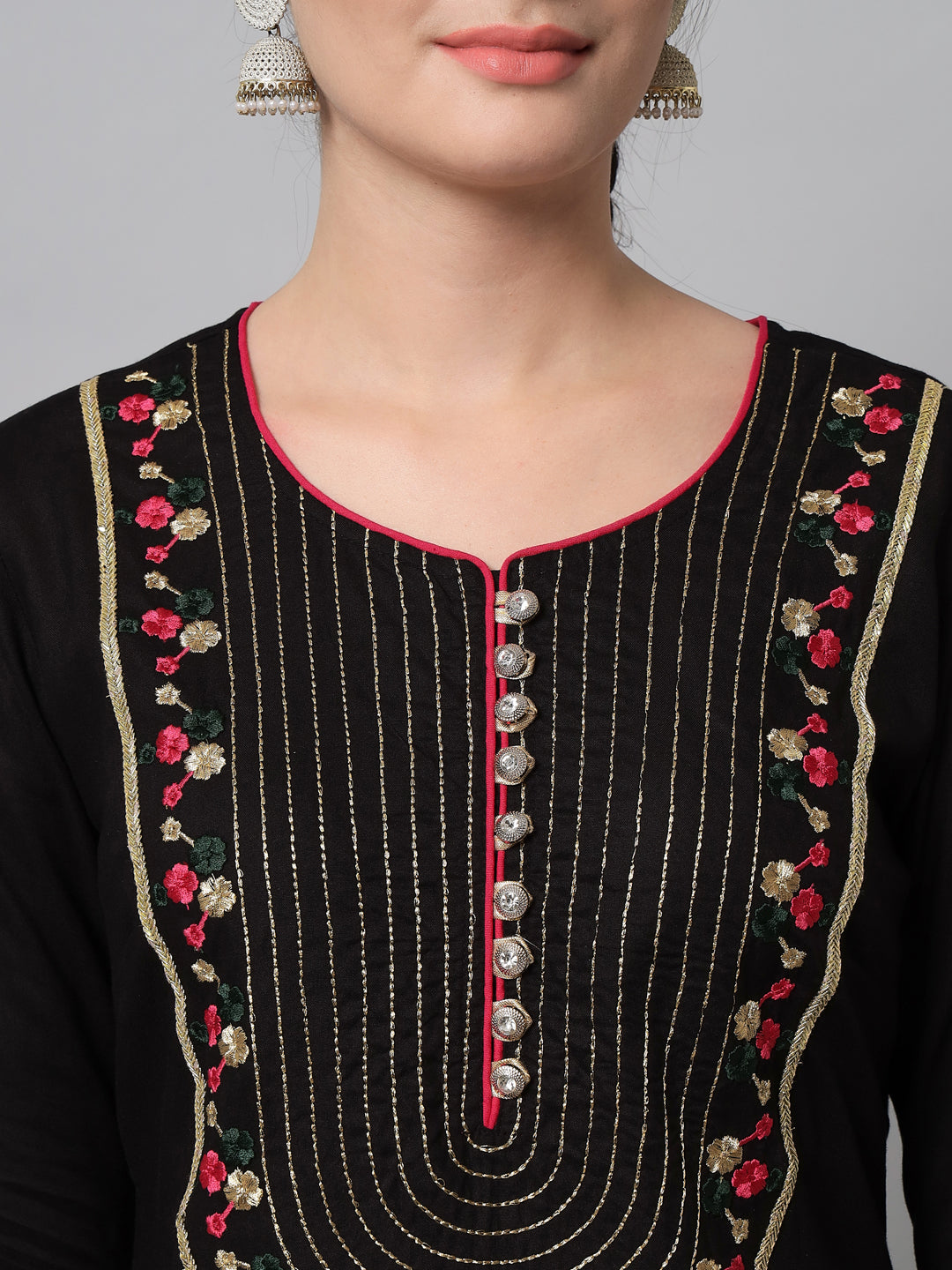 Women's Black Rayon Embroidered Kurta Trouser Set With Dupatta - Noz2Toz