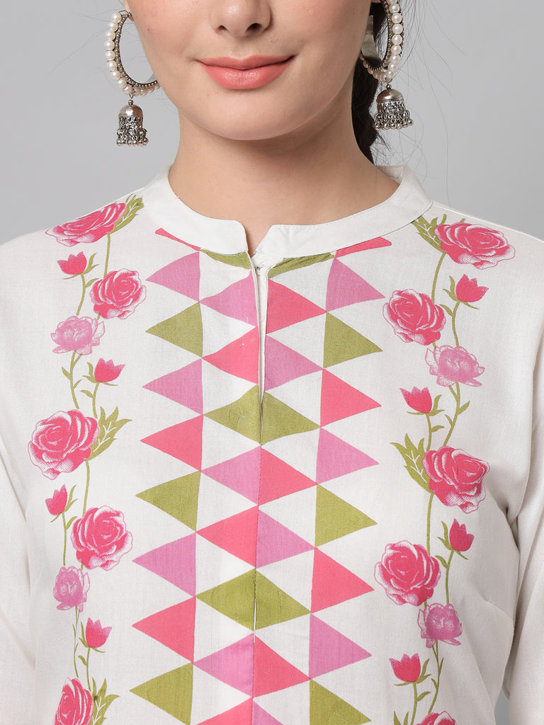 Women's Pink Triangle And Flower Printed Kurta Palazzo Set
