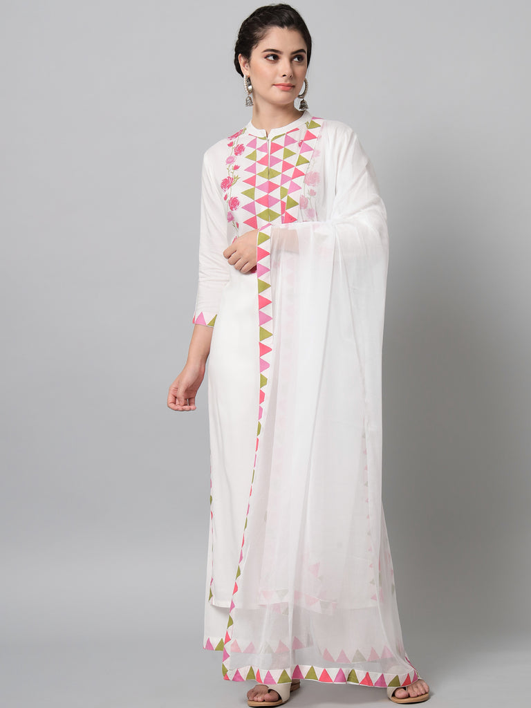 Women's Pink Triangle And Flower Printed Kurta Palazzo Set