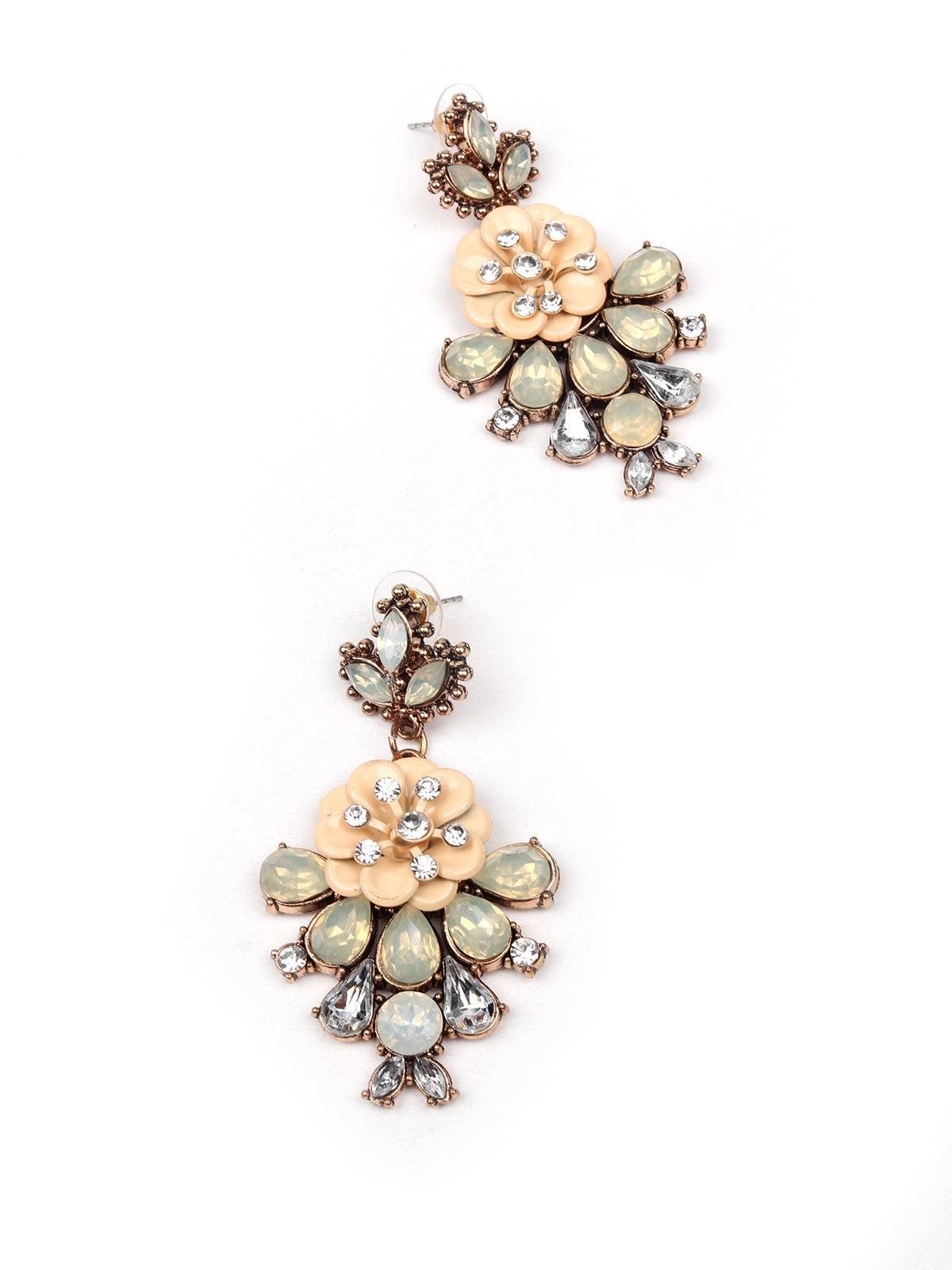 Women's Pastel Green Floral Drop Earrings - Odette