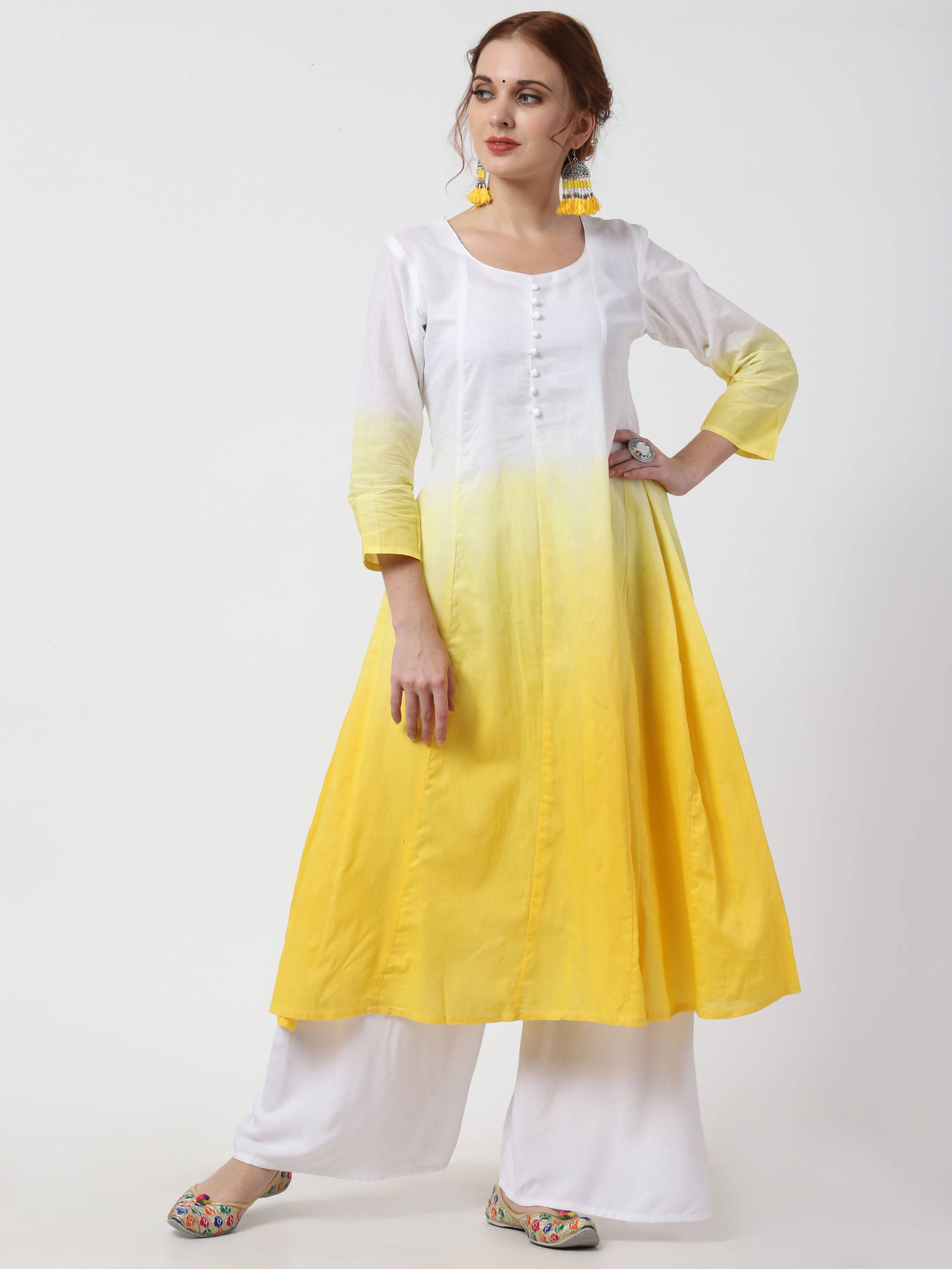 Buy Pistaa Women Viscose High Low Yellow Kurta With white Printed Palazzo  set Online at Low Prices in India - Paytmmall.com