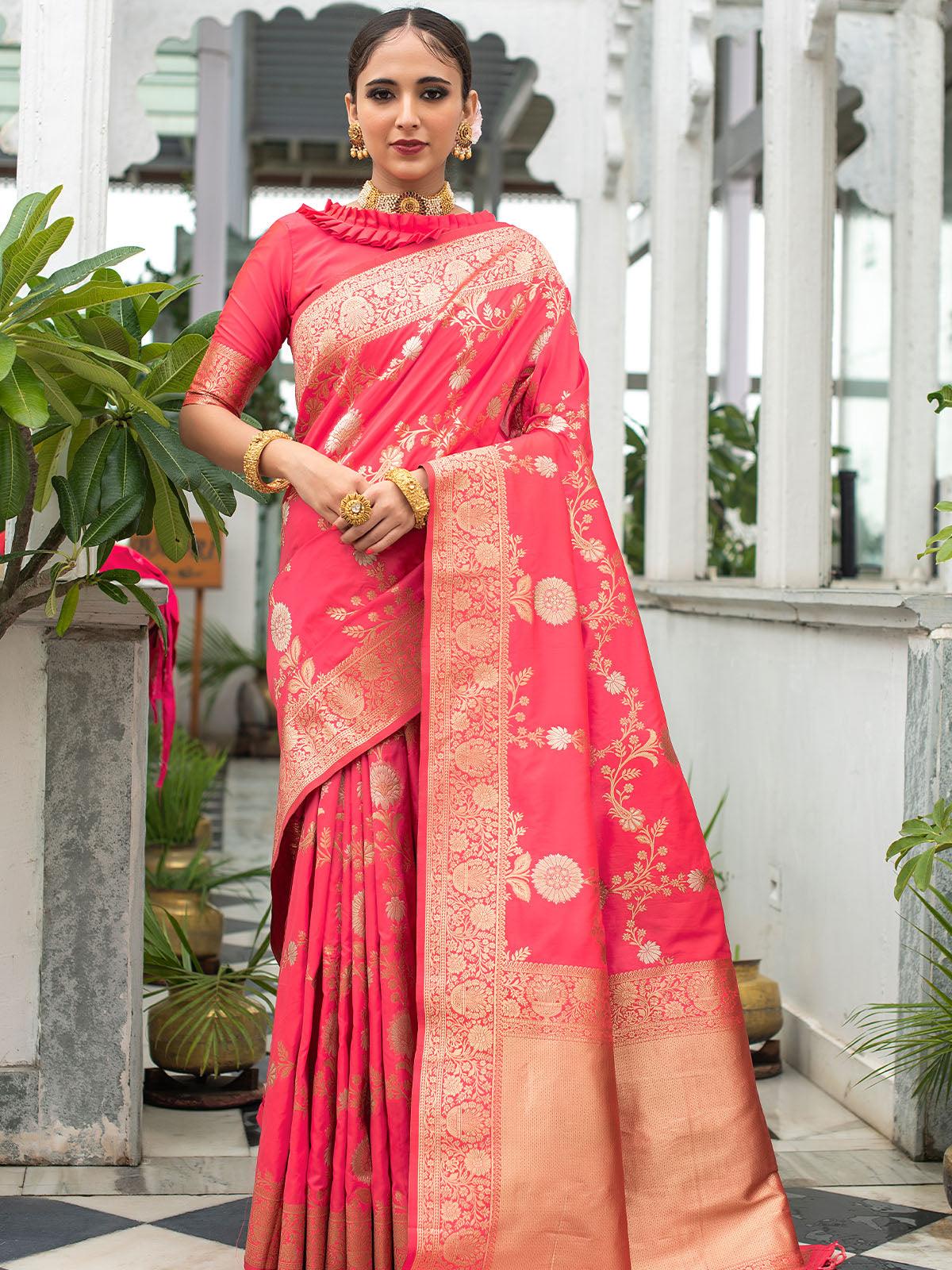 Women's Peach Banarasi Silk Exclusive Wevon Designer Saree - Odette