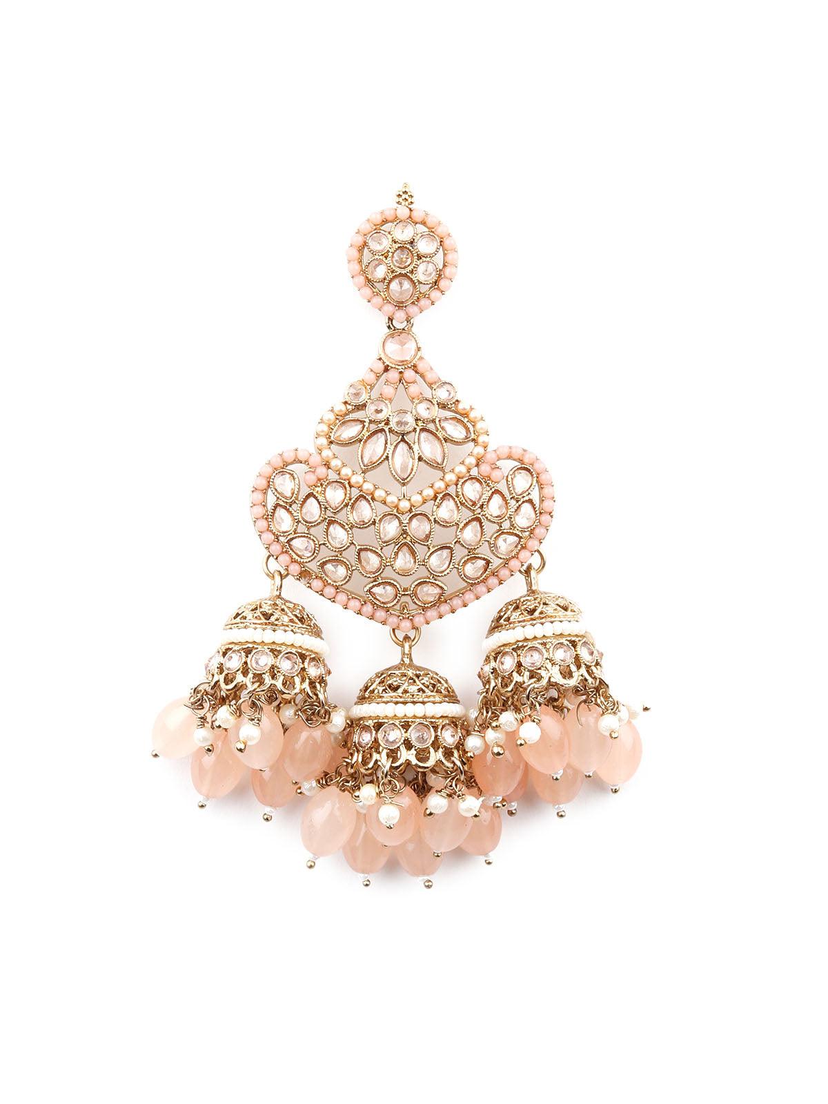 Women's Peach Beautiful Chandelier Earrings For Women - ODETTE