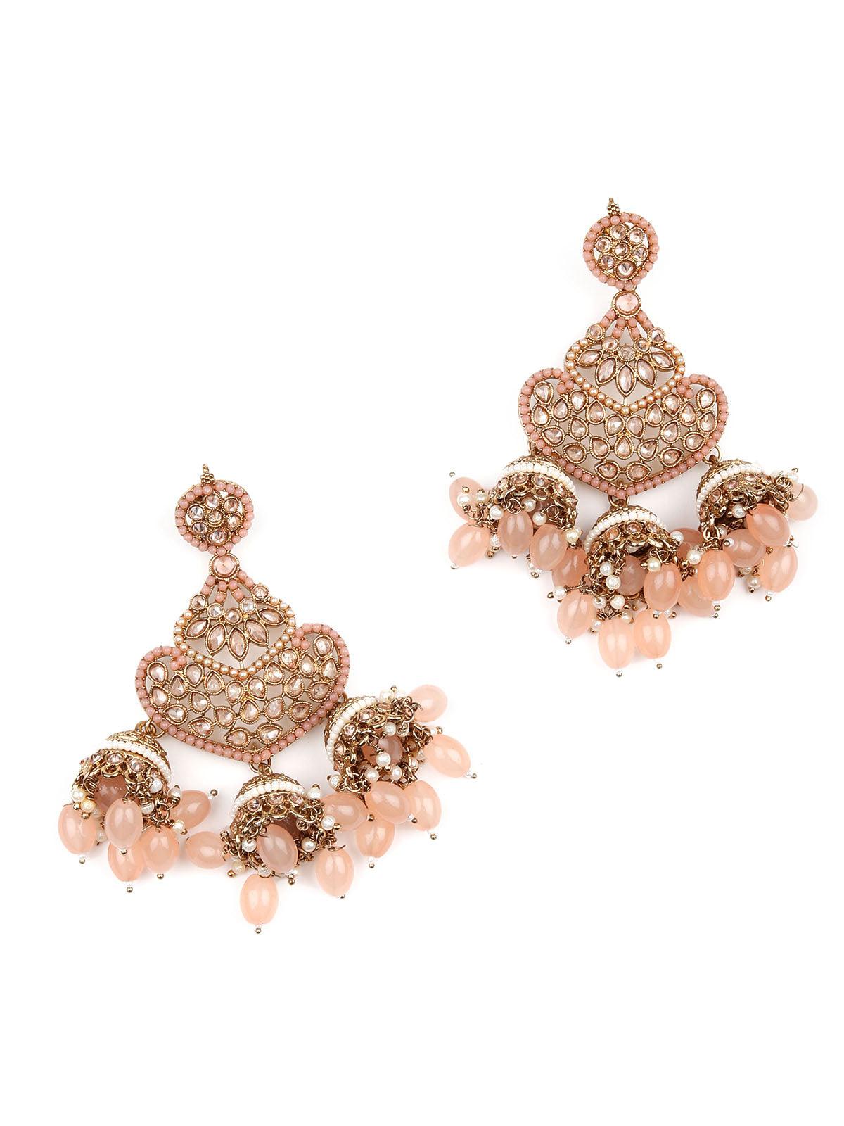 Women's Peach Beautiful Chandelier Earrings For Women - ODETTE
