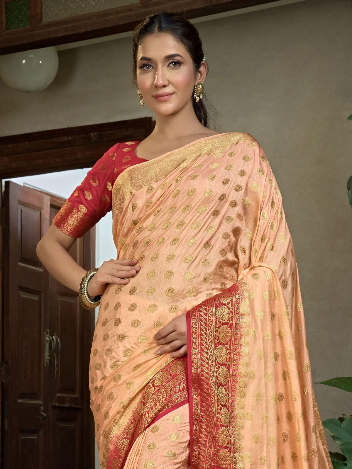 Women's Peach Color Traditional Wear Silk Saree - Odette