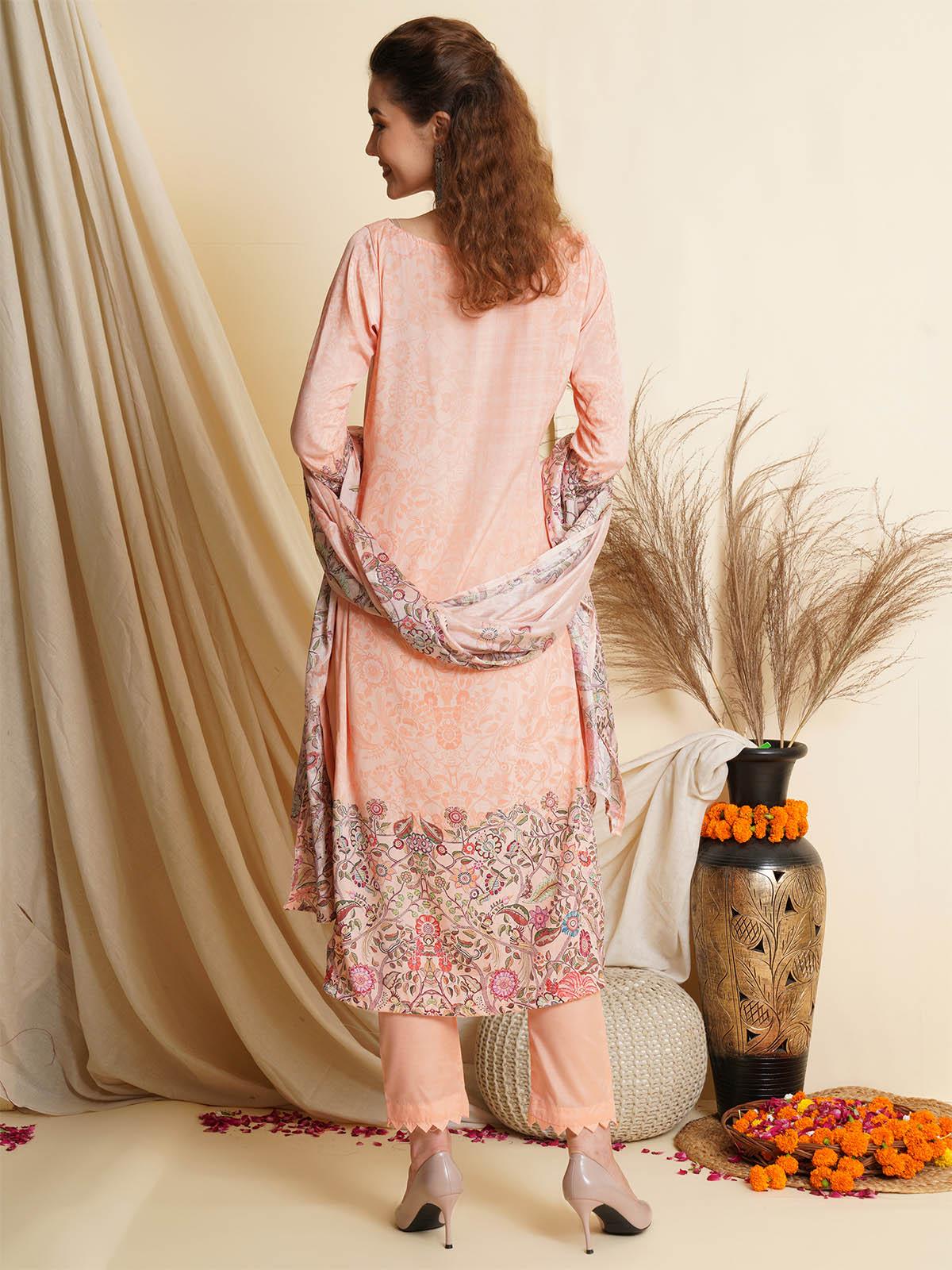 Women's Peach Exclusive Digital Printed Dress Material - Odette