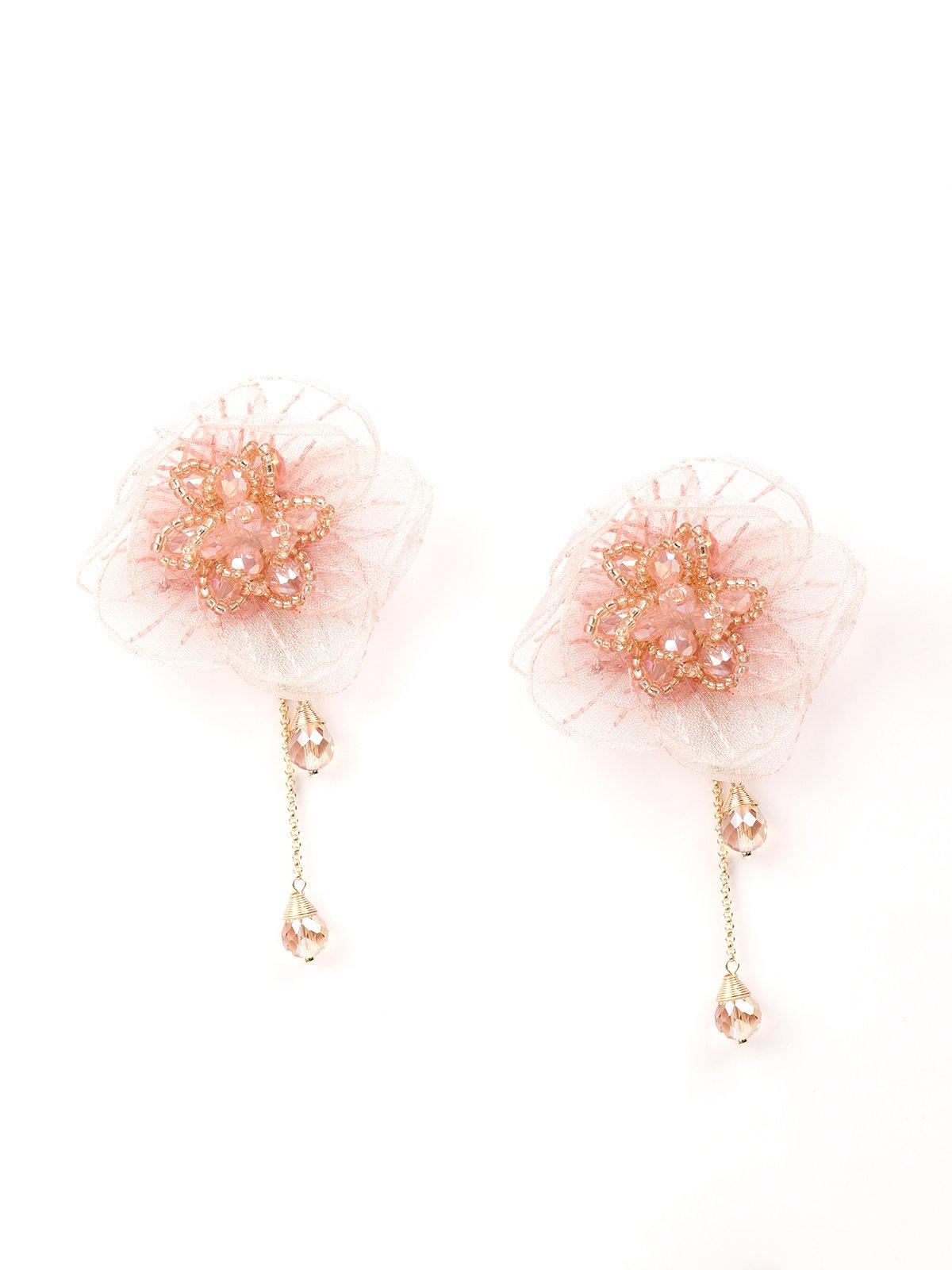 Women's Peach Mesh Floral Beaded Earrings - Odette