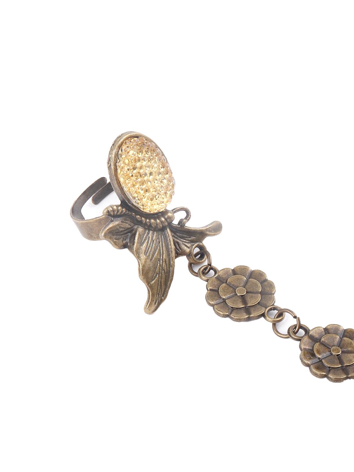 Women's Peach Plated Floral Bracelet Ring For Women - Odette